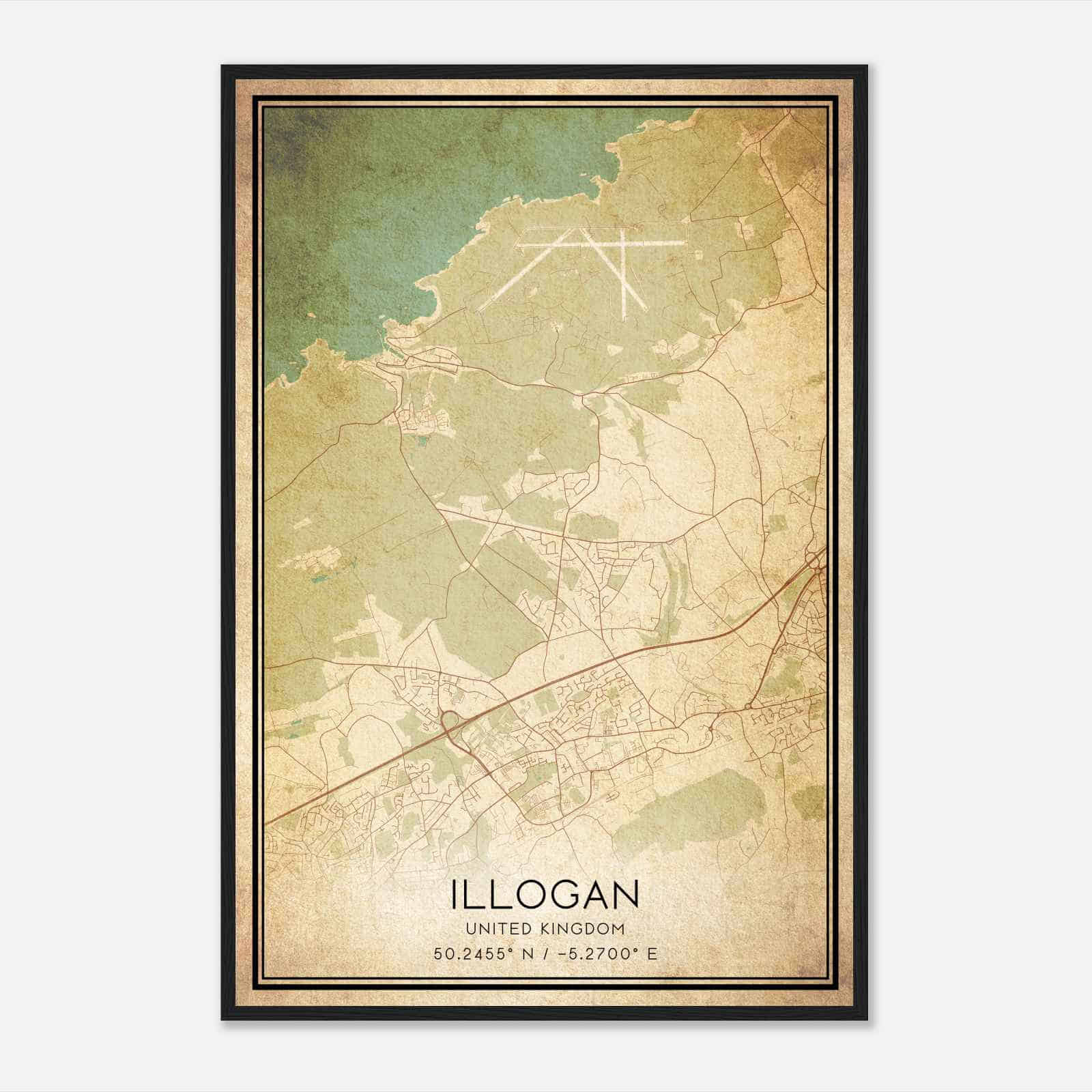 Vintage Illogan United Kingdom Map Poster, Illogan City Road Wall Art Print