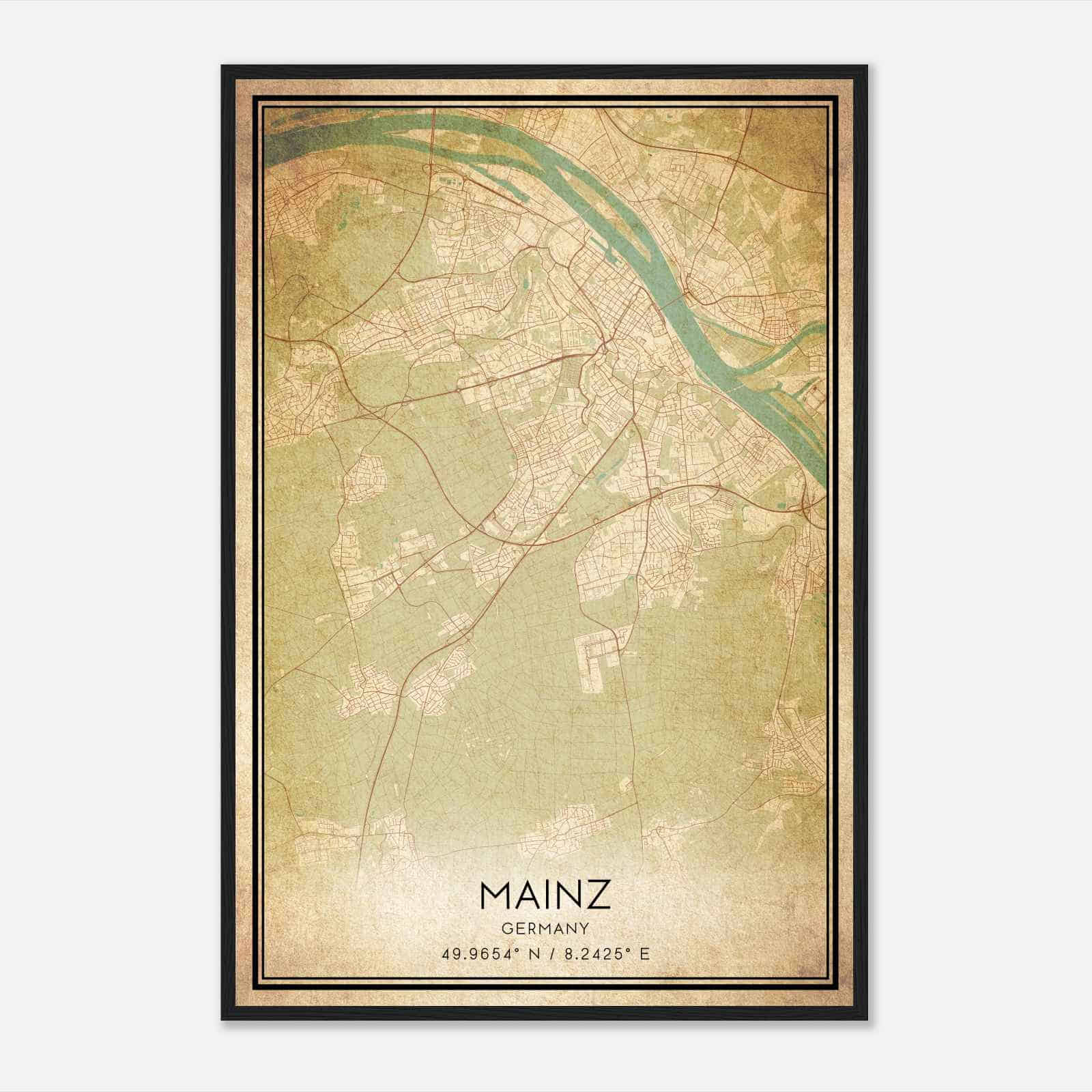 Vintage Mainz Germany Map Poster, Mainz City Road Wall Art Print