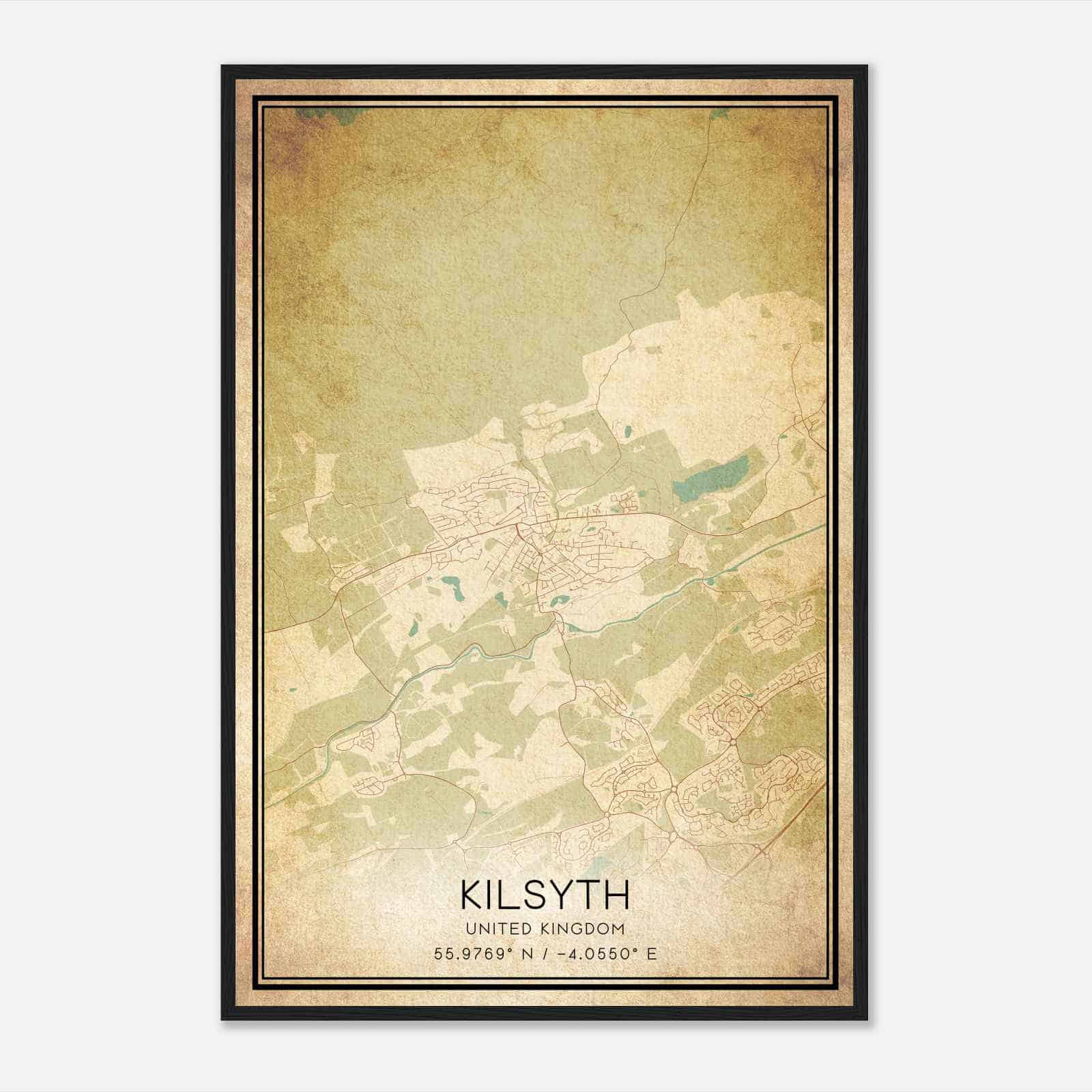 Vintage Kilsyth United Kingdom Map Poster, Kilsyth City Road Wall Art Print