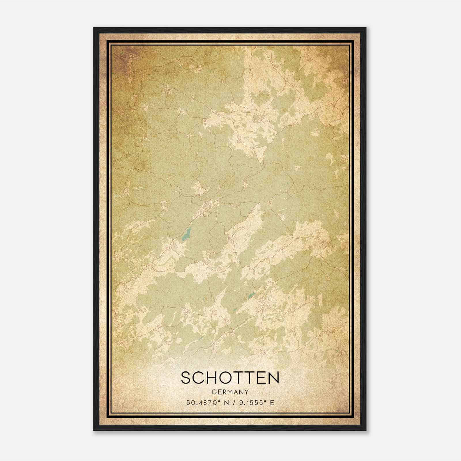 Vintage Schotten Germany Map Poster, Schotten City Road Wall Art Print