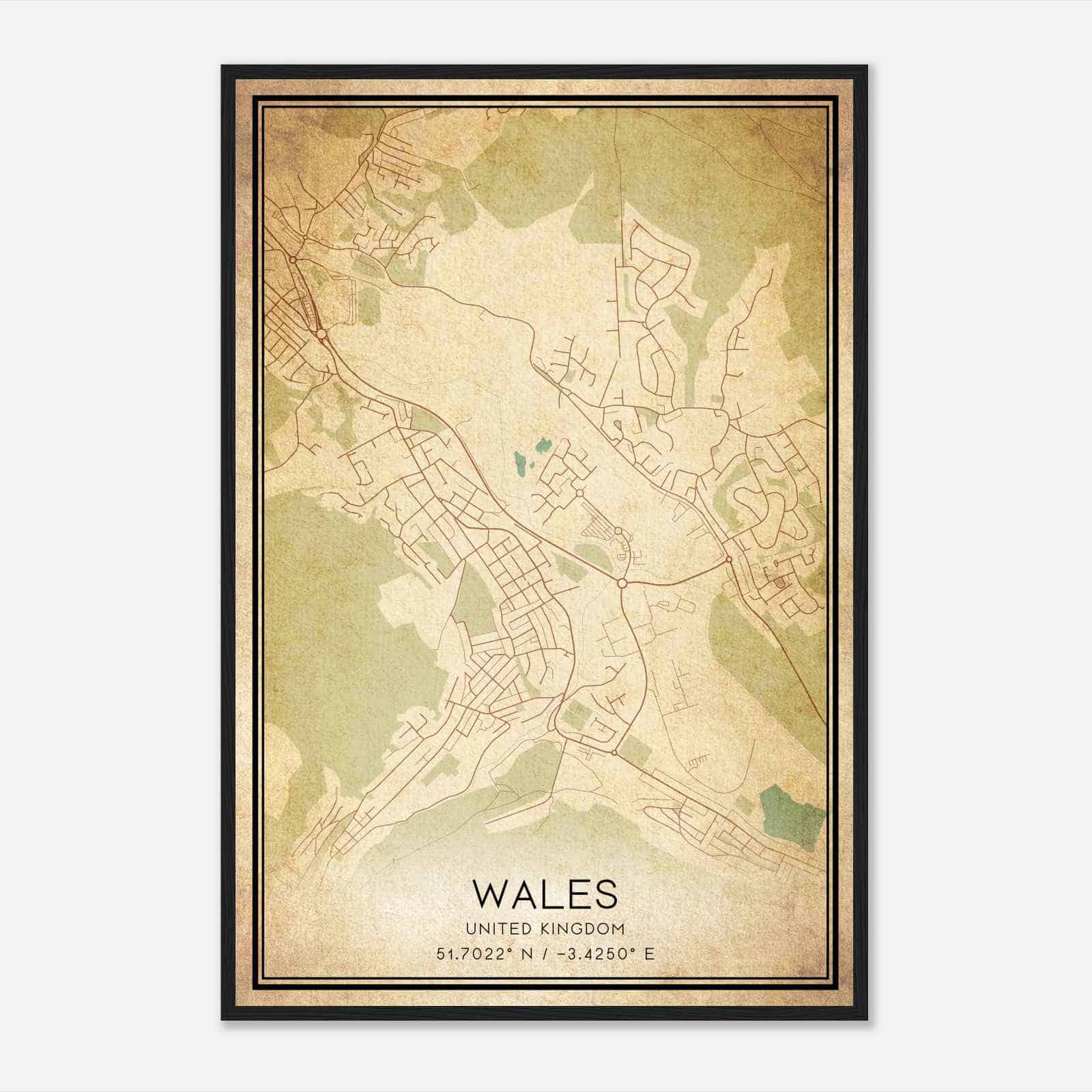Vintage Aberaman United Kingdom Map Poster, Aberaman City Road Wall Art Print