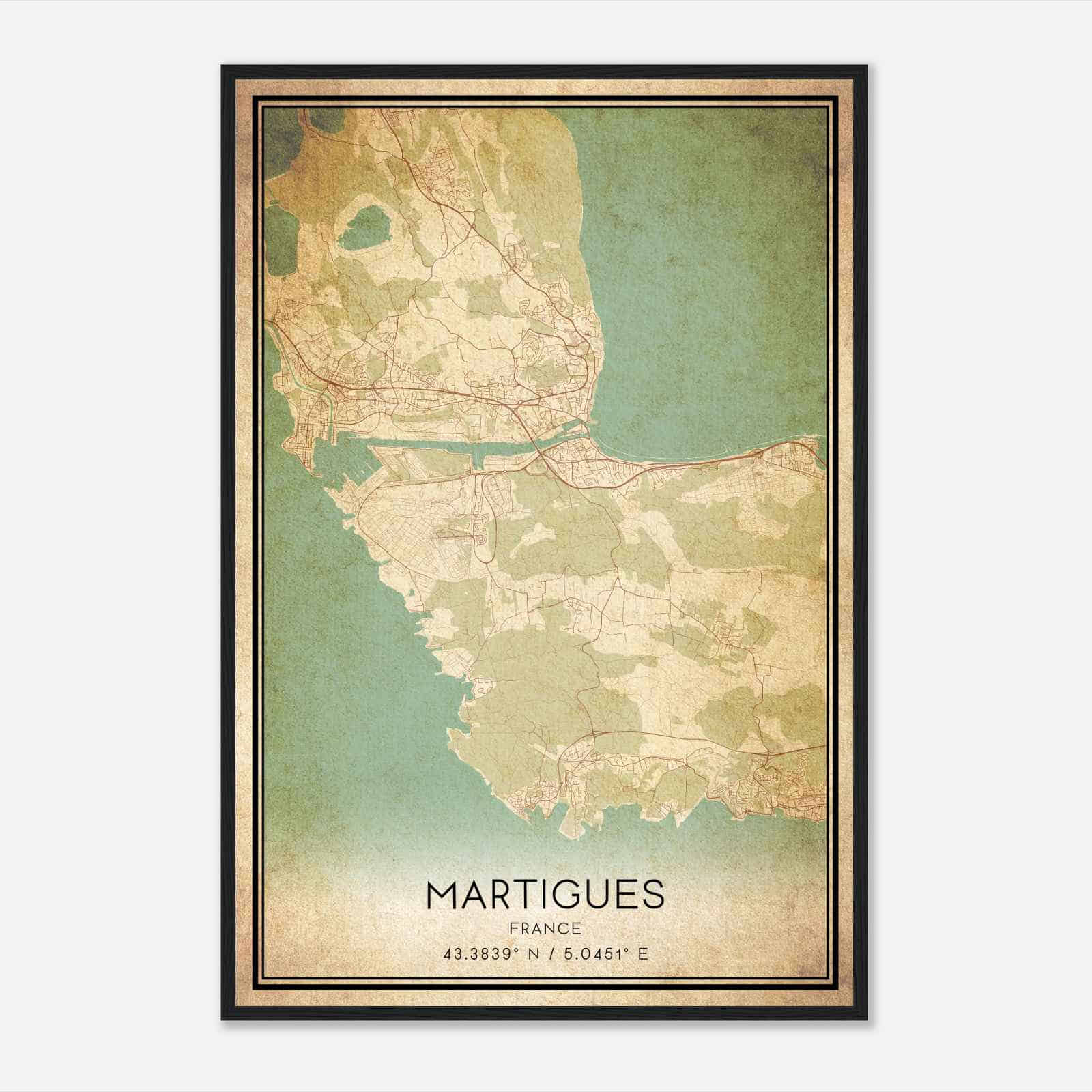Vintage Martigues France Map Poster, Martigues City Road Wall Art Print