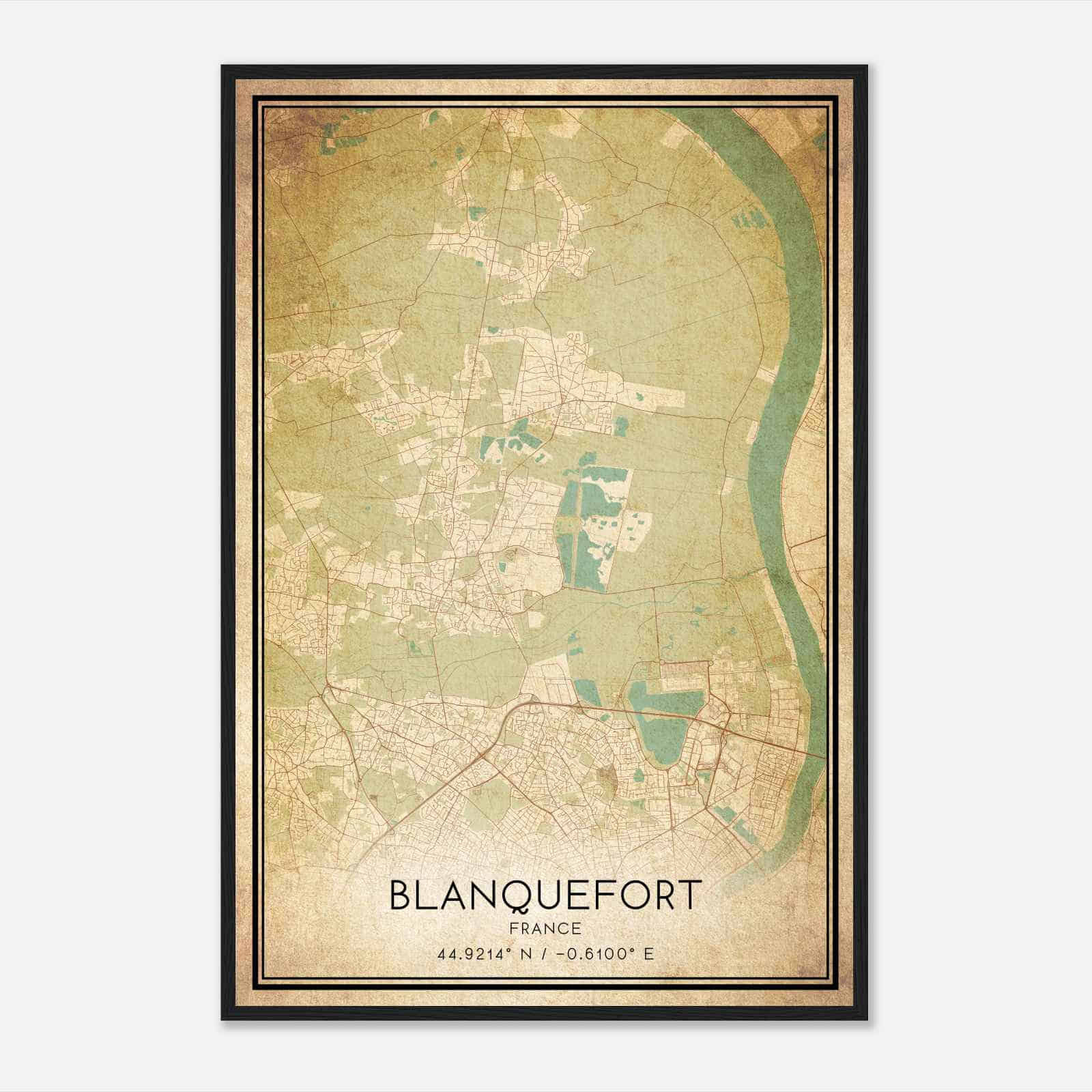 Vintage Blanquefort France Map Poster, Blanquefort City Road Wall Art Print