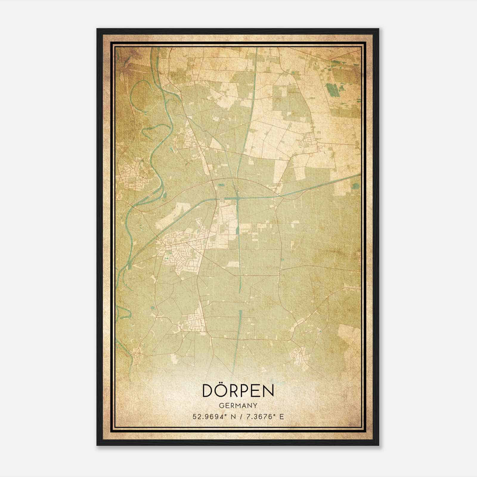 Vintage Dorpen Germany Map Poster, Dorpen City Road Wall Art Print