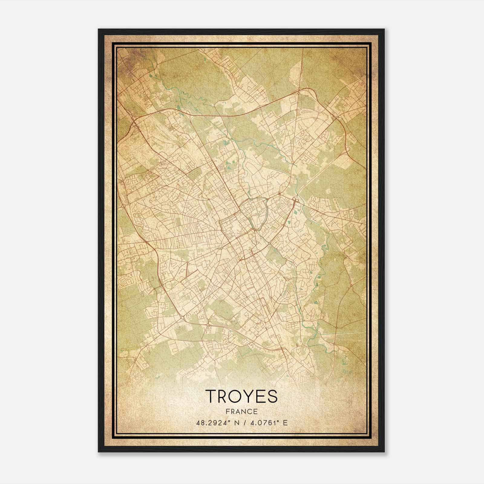 Vintage Troyes France Map Poster, Troyes City Road Wall Art Print