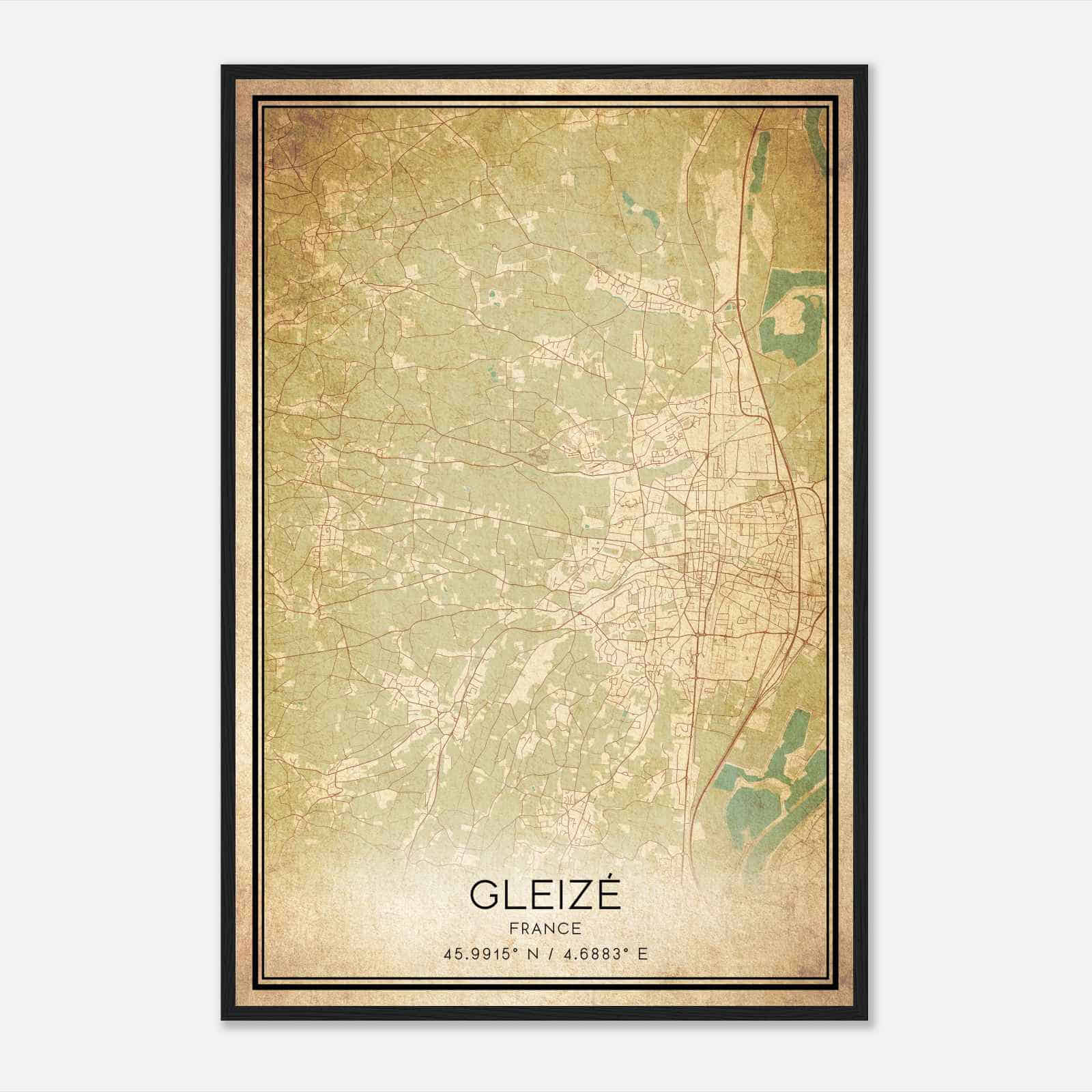 Vintage Gleize France Map Poster, Gleize City Road Wall Art Print