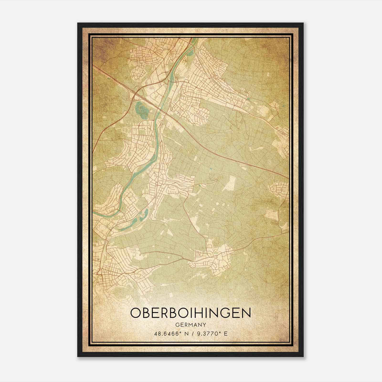 Vintage Oberboihingen Germany Map Poster, Oberboihingen City Road Wall Art Print