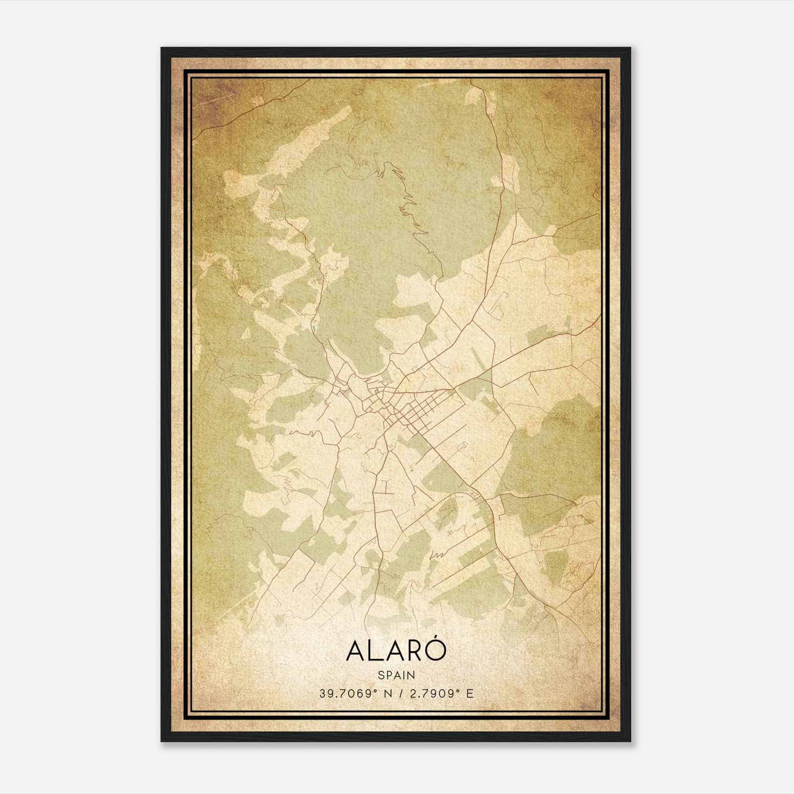 Vintage Alaro Spain Map Poster, Alaro City Road Wall Art Print