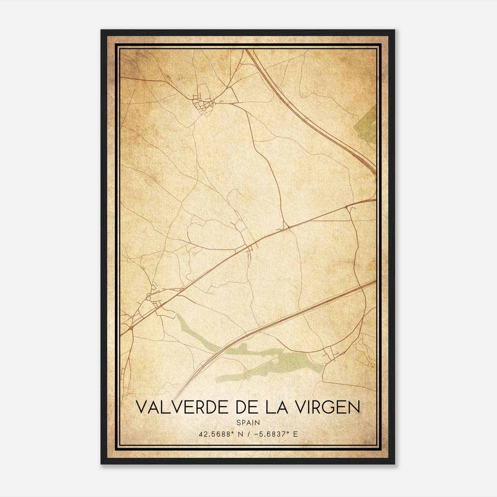 Vintage Valverde de la Virgen Spain Map Poster, Valverde de la Virgen City Road Wall Art Print