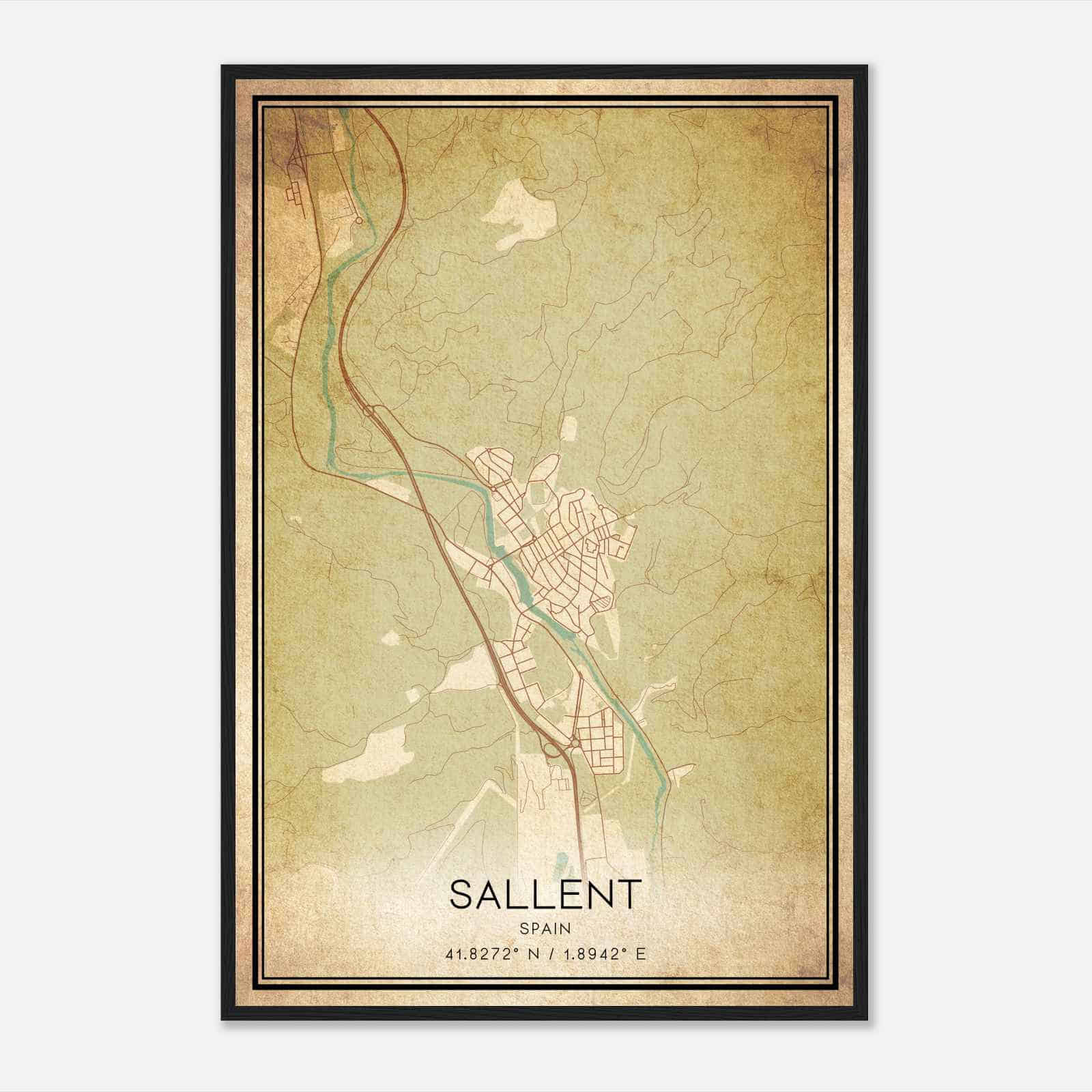 Vintage Sallent Spain Map Poster, Sallent City Road Wall Art Print