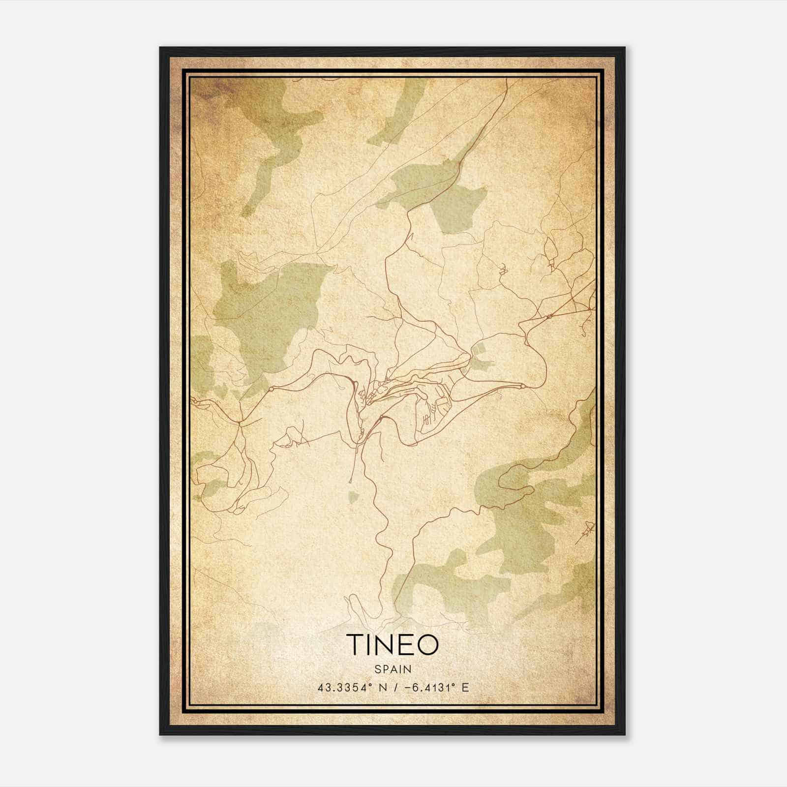 Vintage Tineo Spain Map Poster, Tineo City Road Wall Art Print