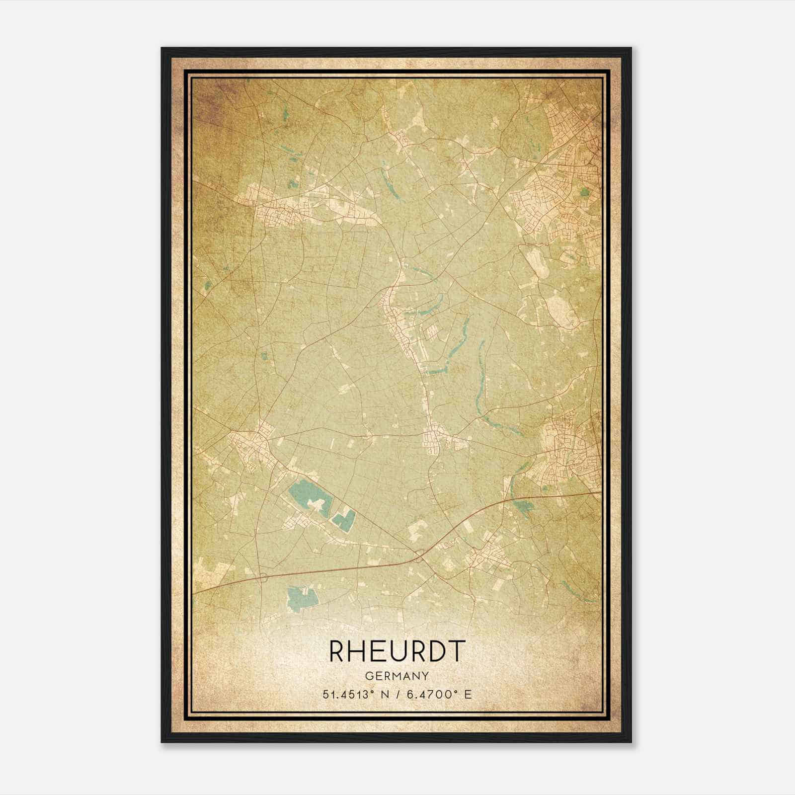 Vintage Rheurdt Germany Map Poster, Rheurdt City Road Wall Art Print