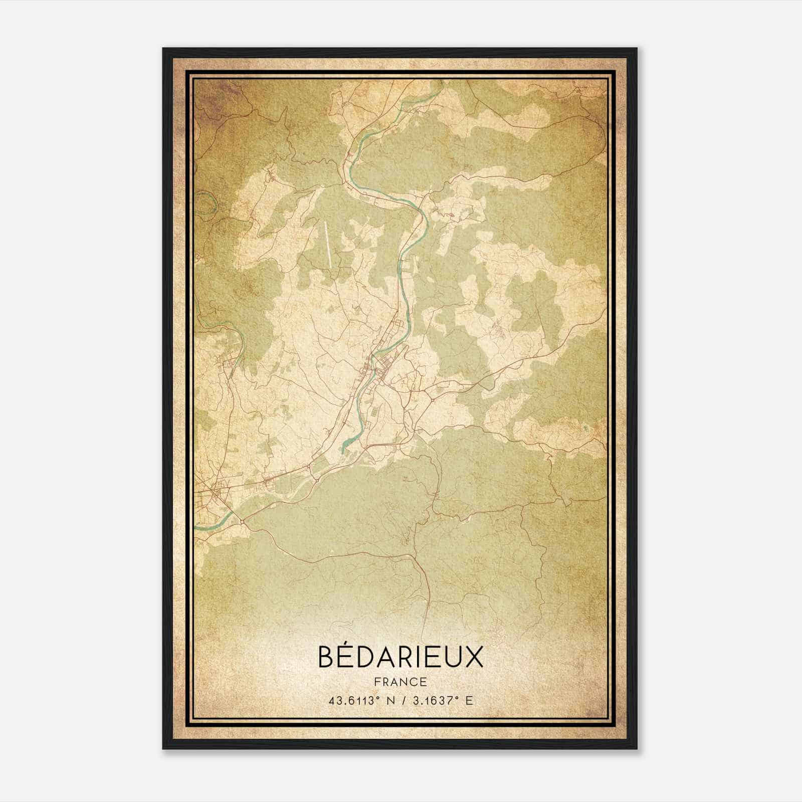 Vintage Bedarieux France Map Poster, Bedarieux City Road Wall Art Print