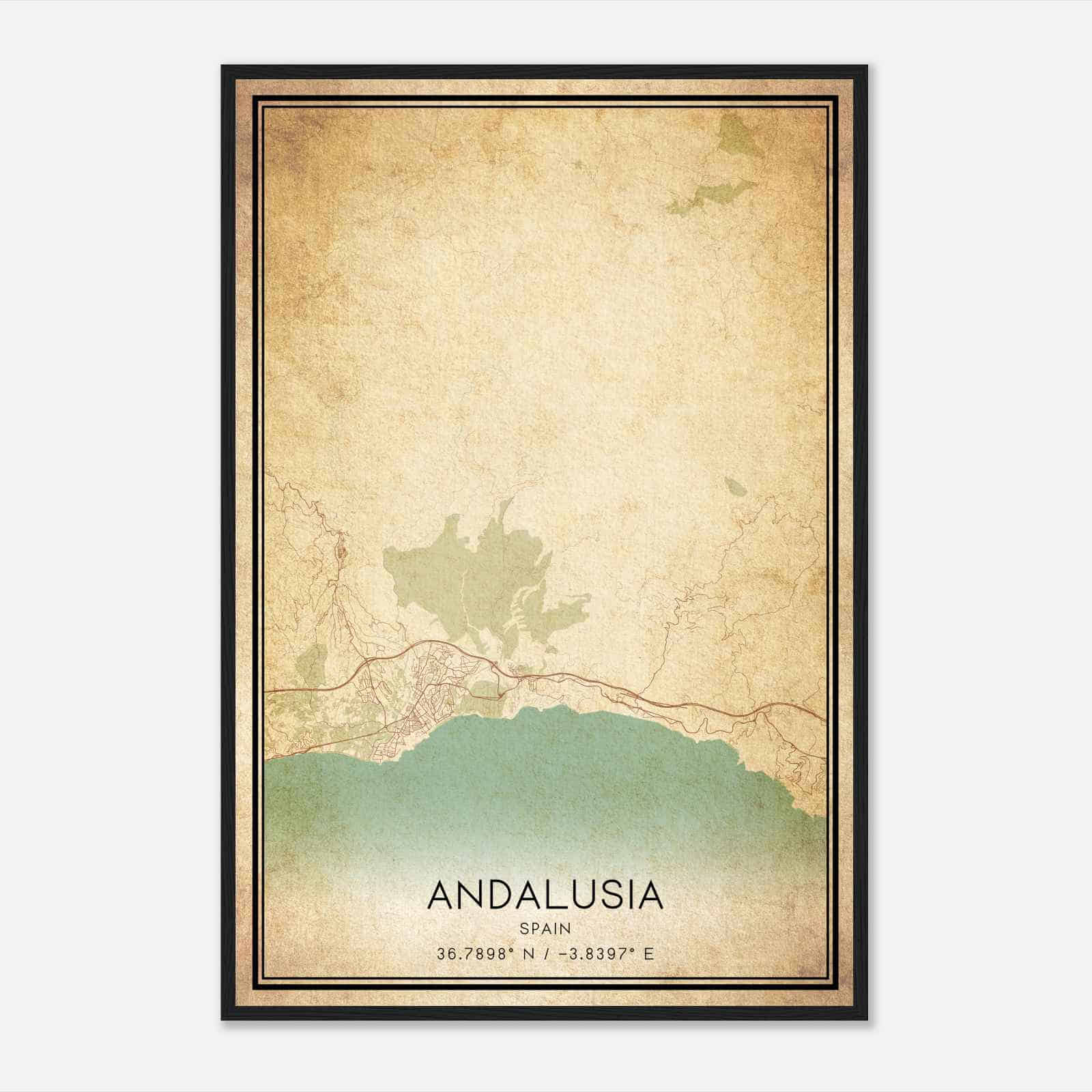 Vintage Nerja Spain Map Poster, Nerja City Road Wall Art Print