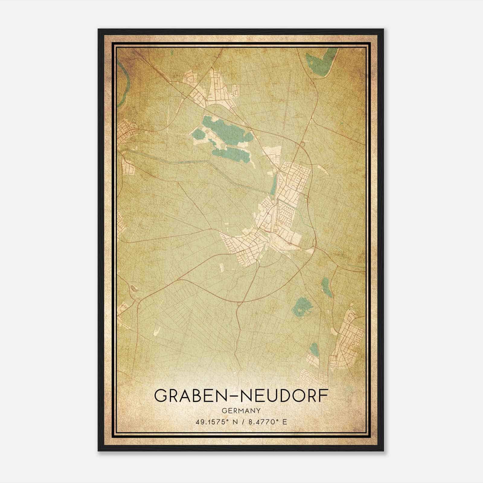 Vintage Graben-Neudorf Germany Map Poster, Graben-Neudorf City Road Wall Art Print