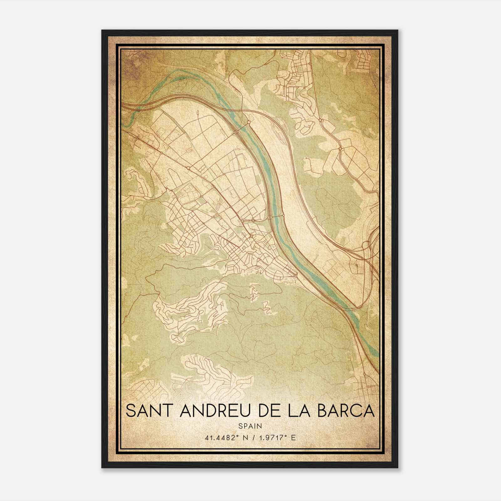 Vintage San Andres de la Barca Spain Map Poster, San Andres de la Barca City Road Wall Art Print