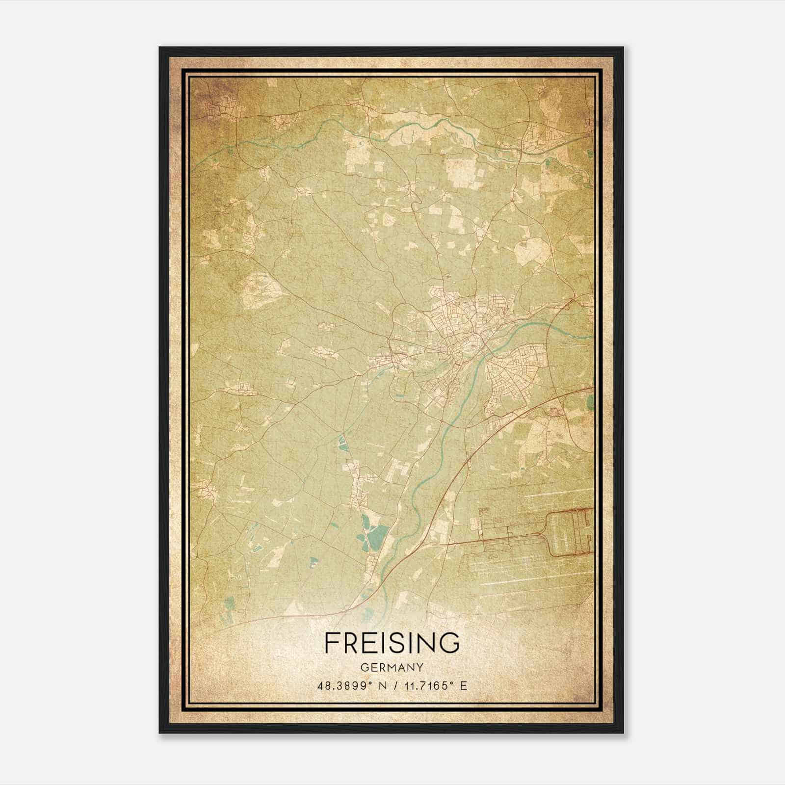 Vintage Freising Germany Map Poster, Freising City Road Wall Art Print