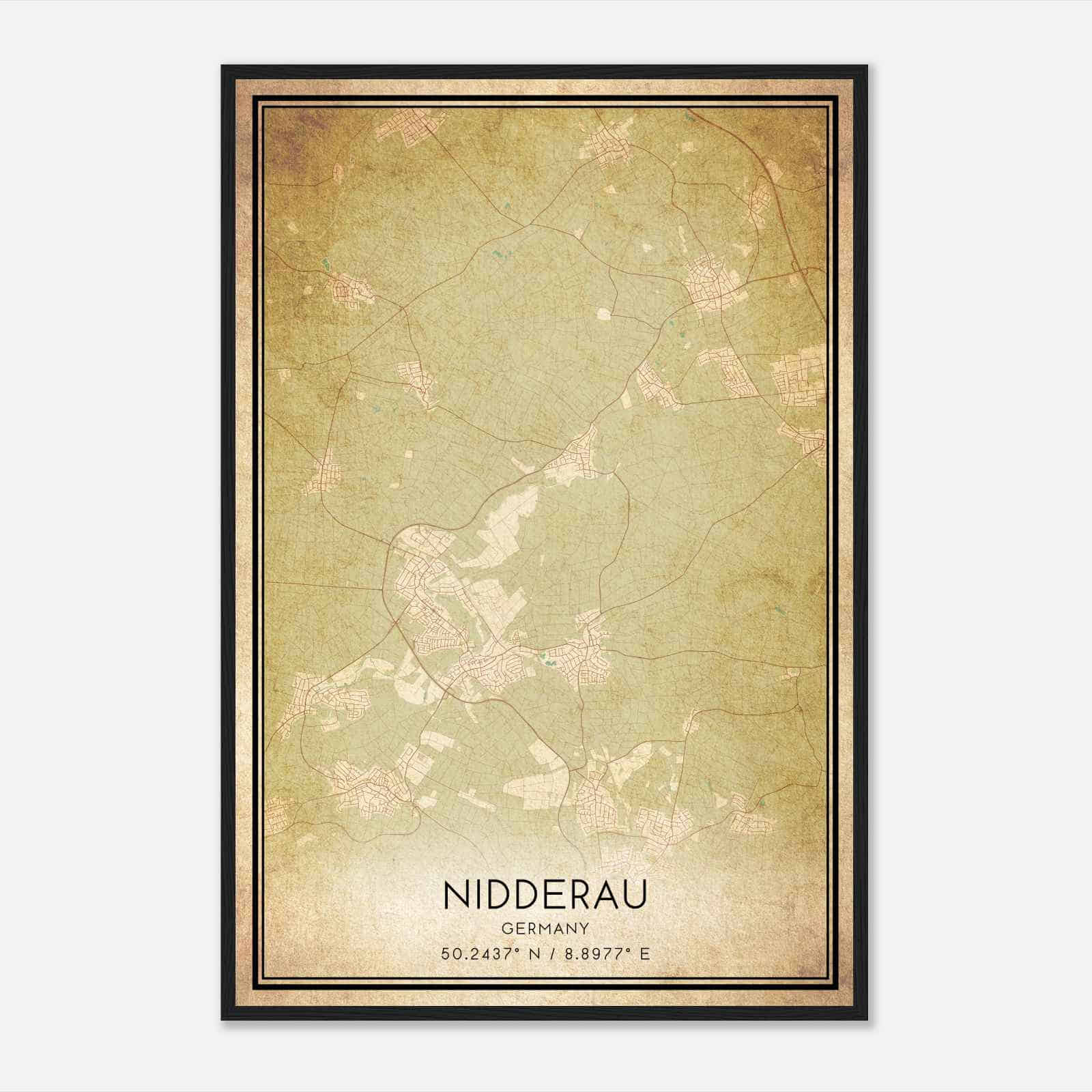 Vintage Nidderau Germany Map Poster, Nidderau City Road Wall Art Print