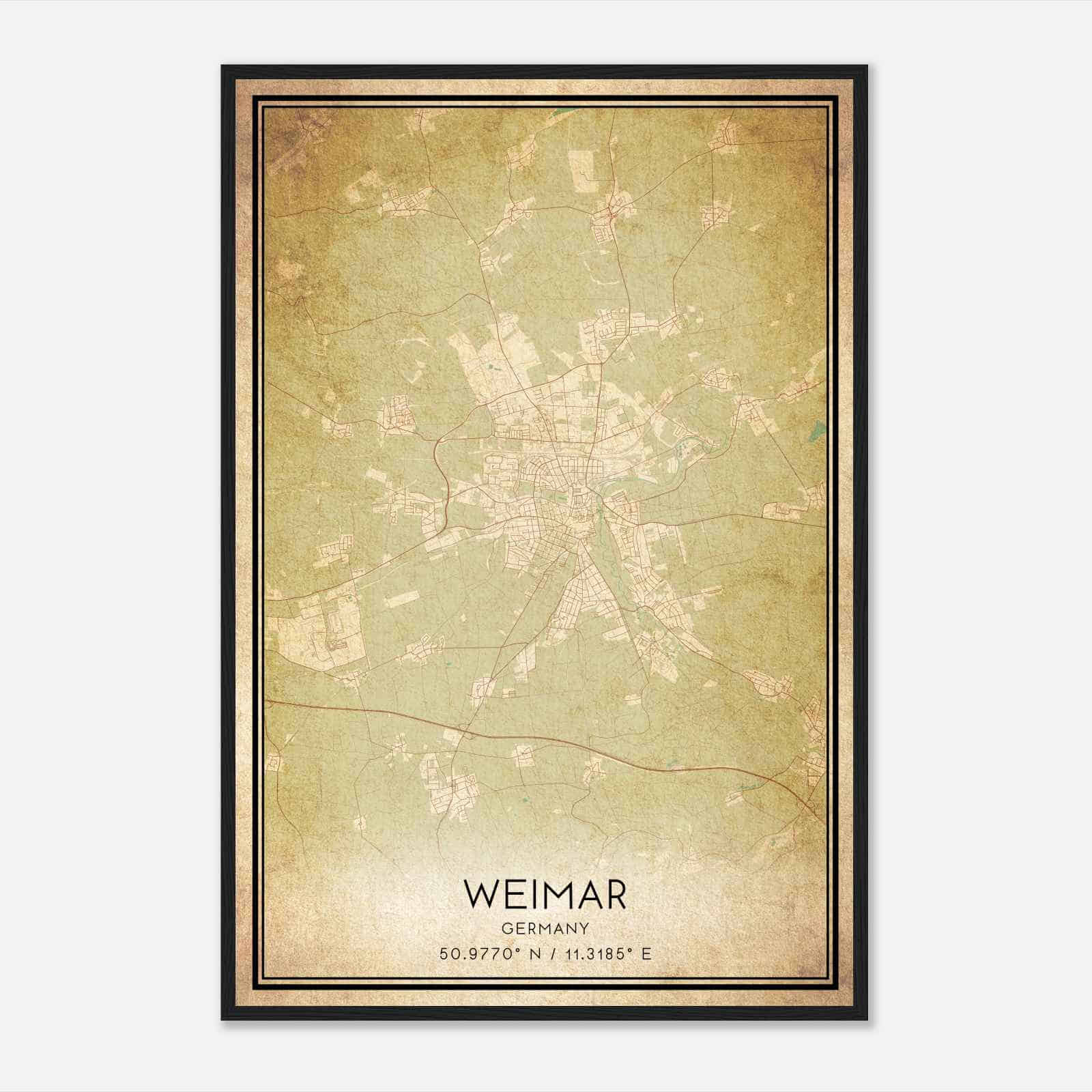 Vintage Weimar Germany Map Poster, Weimar City Road Wall Art Print