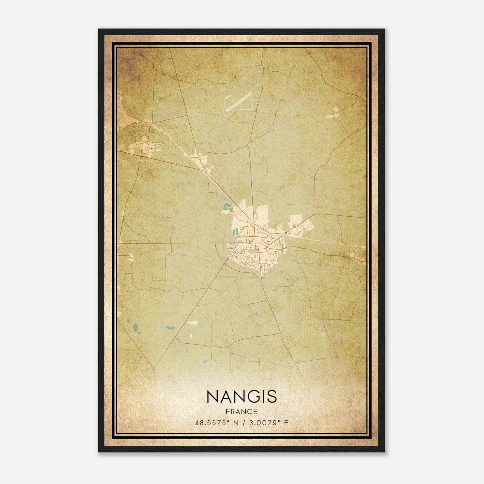 Vintage Nangis France Map Poster, Nangis City Road Wall Art Print