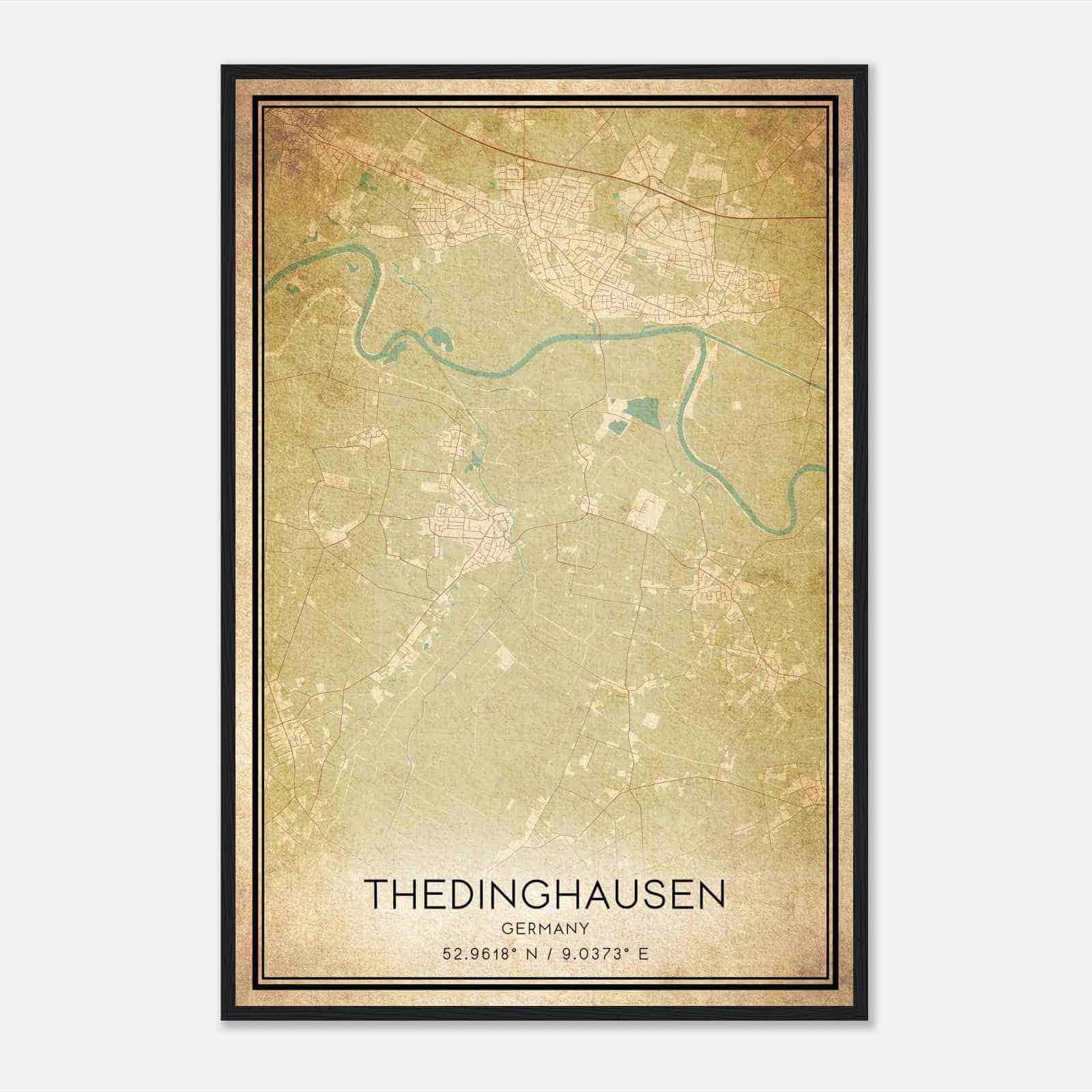 Vintage Thedinghausen Germany Map Poster, Thedinghausen City Road Wall Art Print