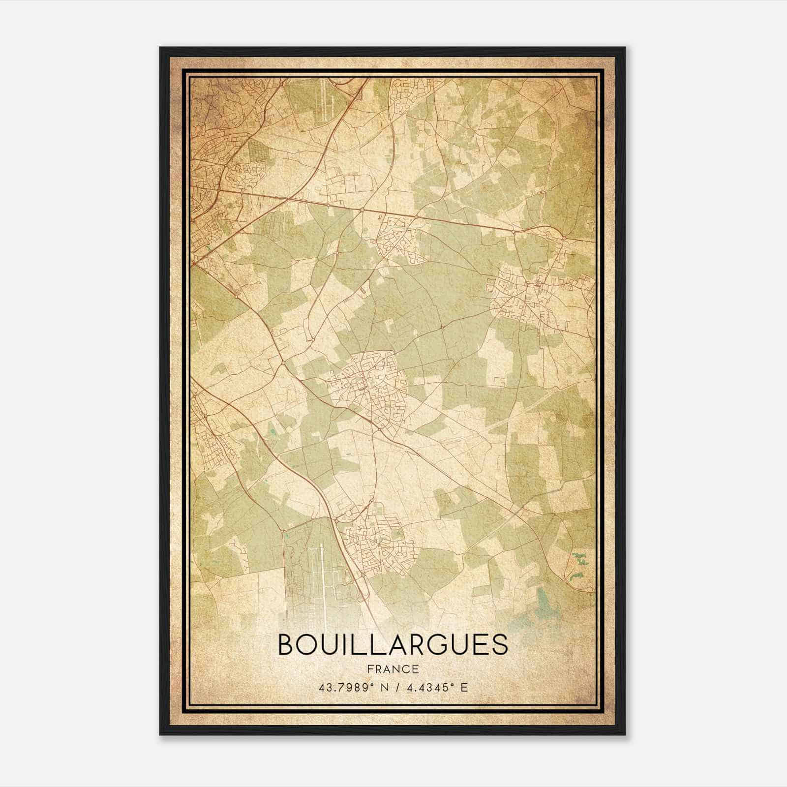 Vintage Bouillargues France Map Poster, Bouillargues City Road Wall Art Print