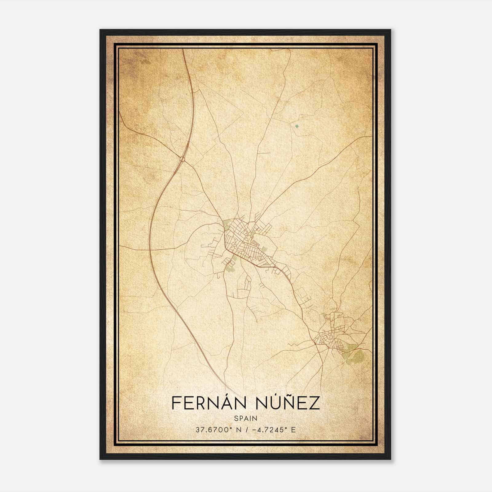 Vintage Fernan-Nunez Spain Map Poster, Fernan-Nunez City Road Wall Art Print