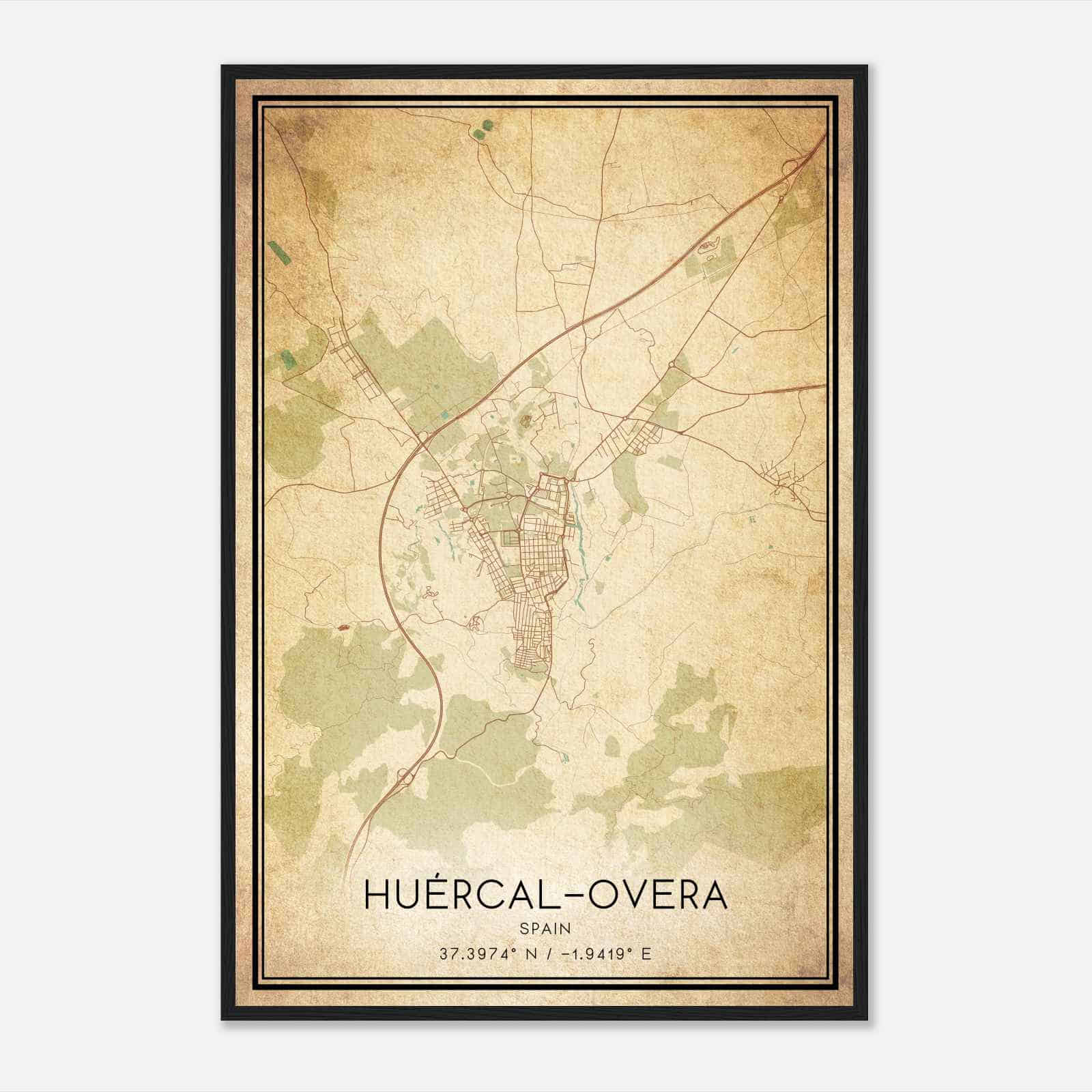 Vintage Huercal-Overa Spain Map Poster, Huercal-Overa City Road Wall Art Print