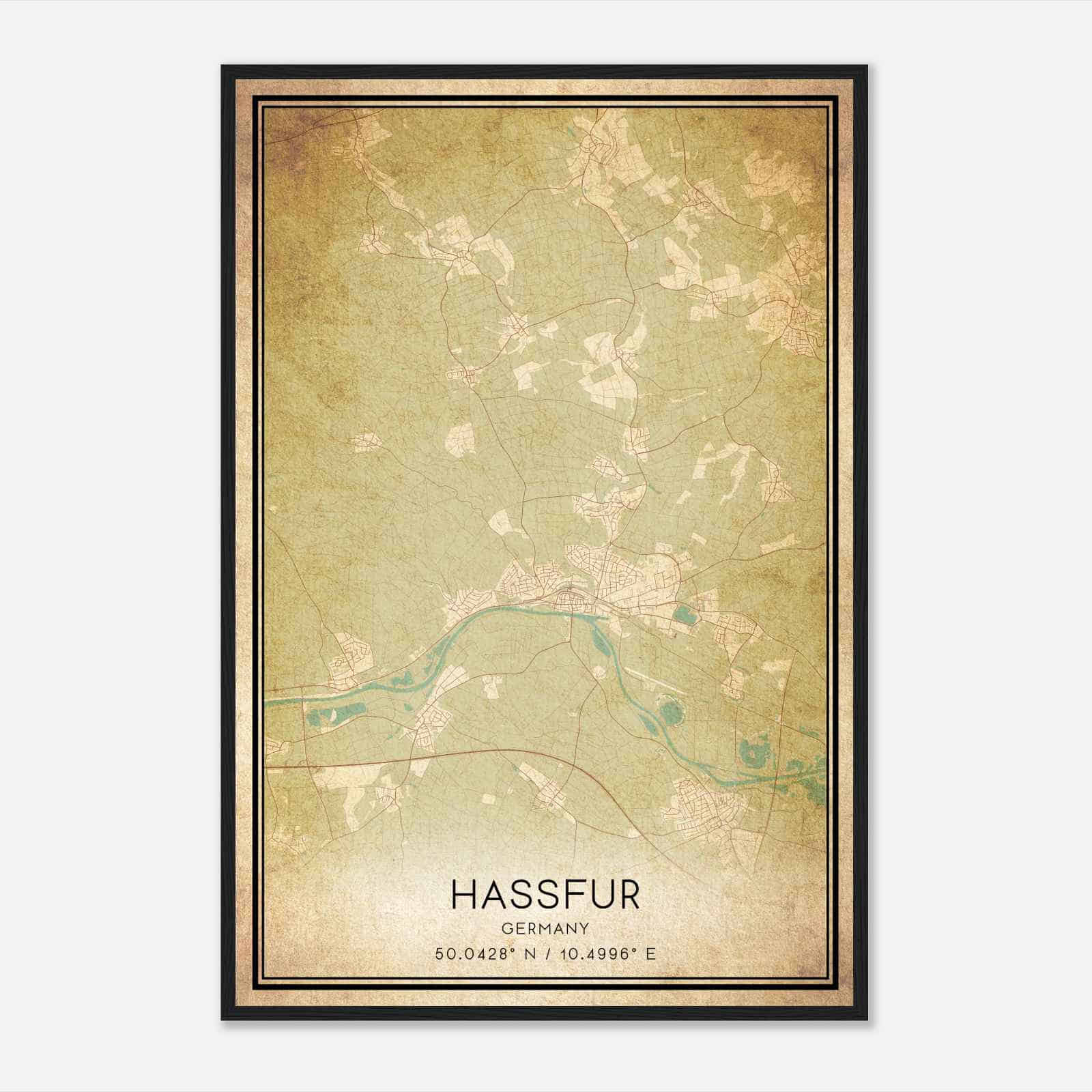 Vintage Hassfurt Germany Map Poster, Hassfurt City Road Wall Art Print