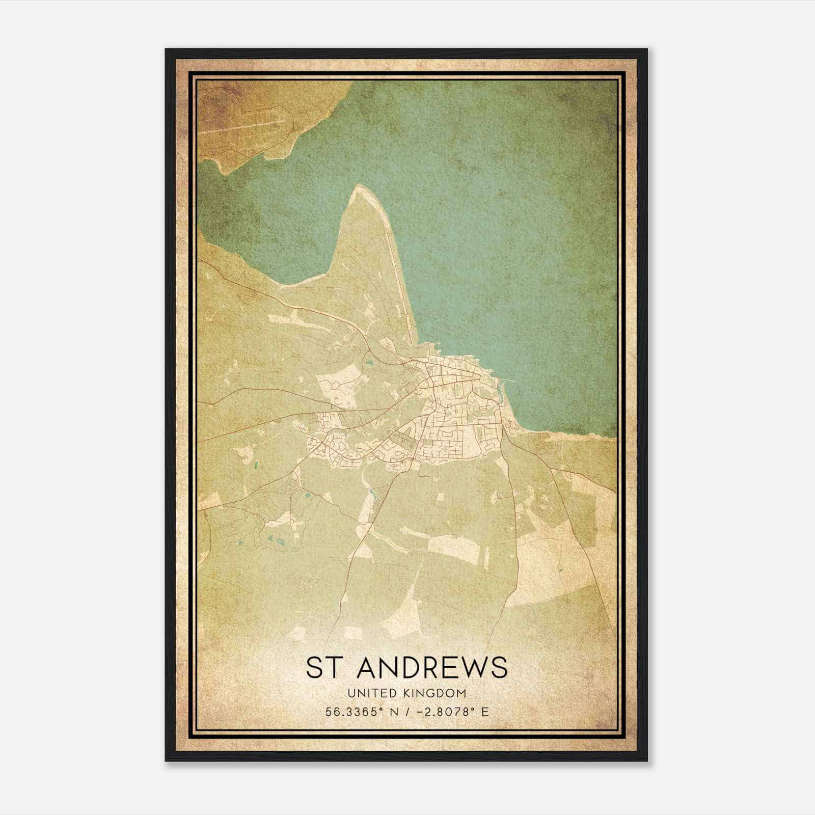 Vintage Saint Andrews United Kingdom Map Poster, Saint Andrews City Road Wall Art Print