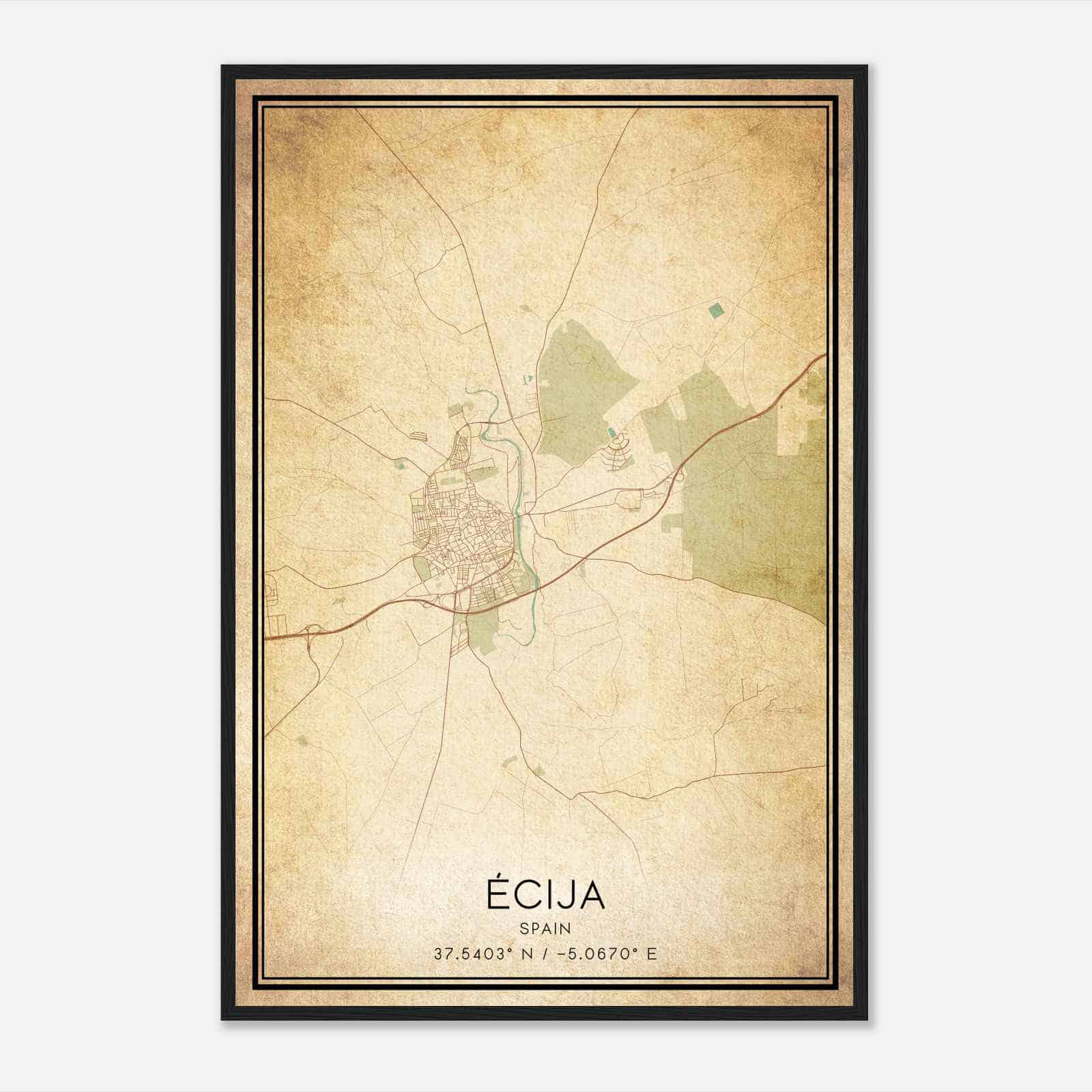 Vintage Ecija Spain Map Poster, Ecija City Road Wall Art Print