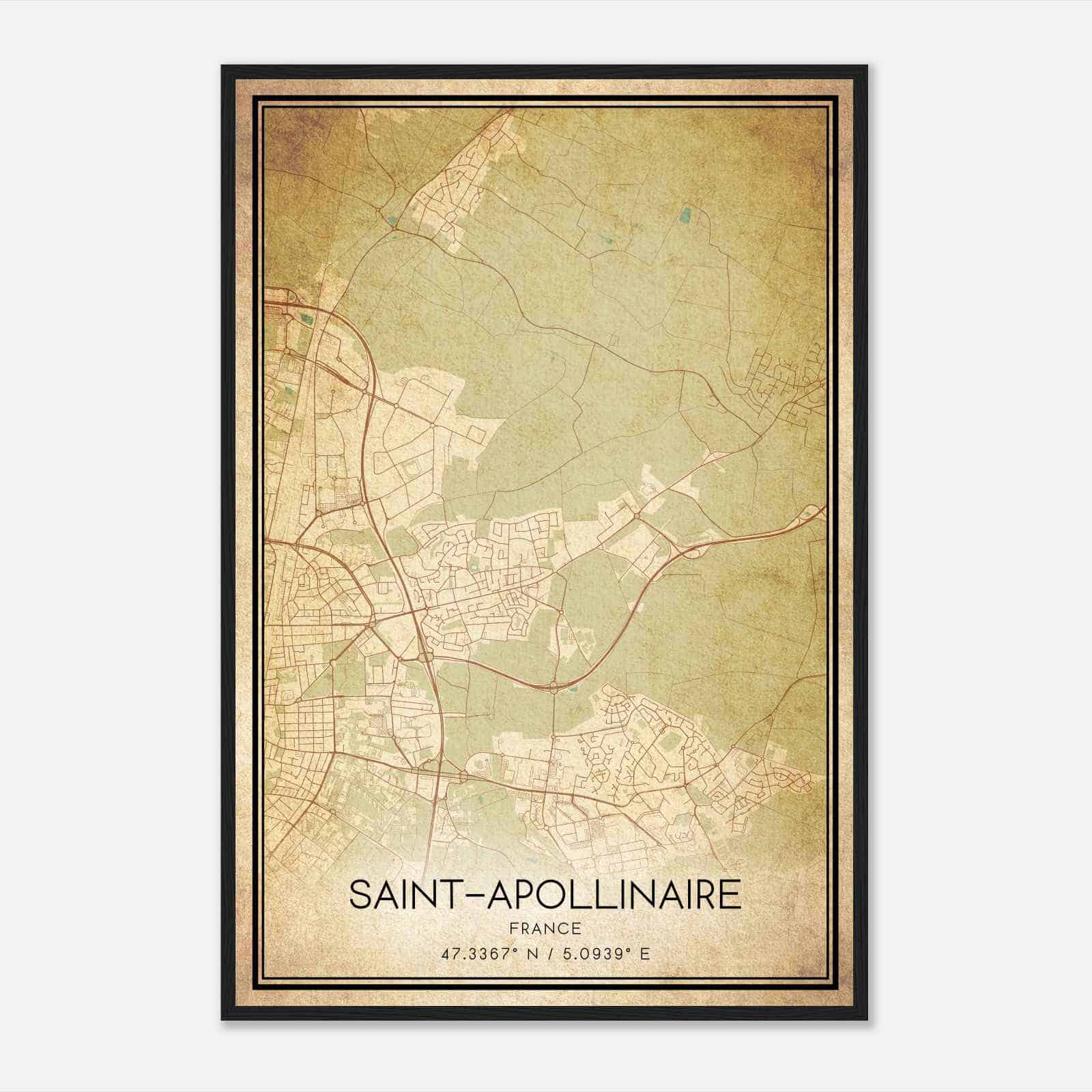 Vintage Saint-Apollinaire France Map Poster, Saint-Apollinaire City Road Wall Art Print