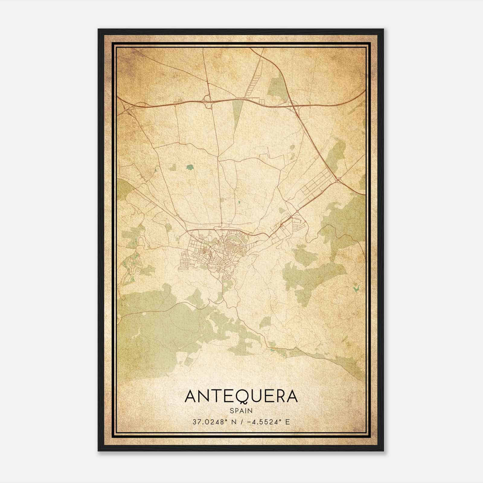 Vintage Antequera Spain Map Poster, Antequera City Road Wall Art Print