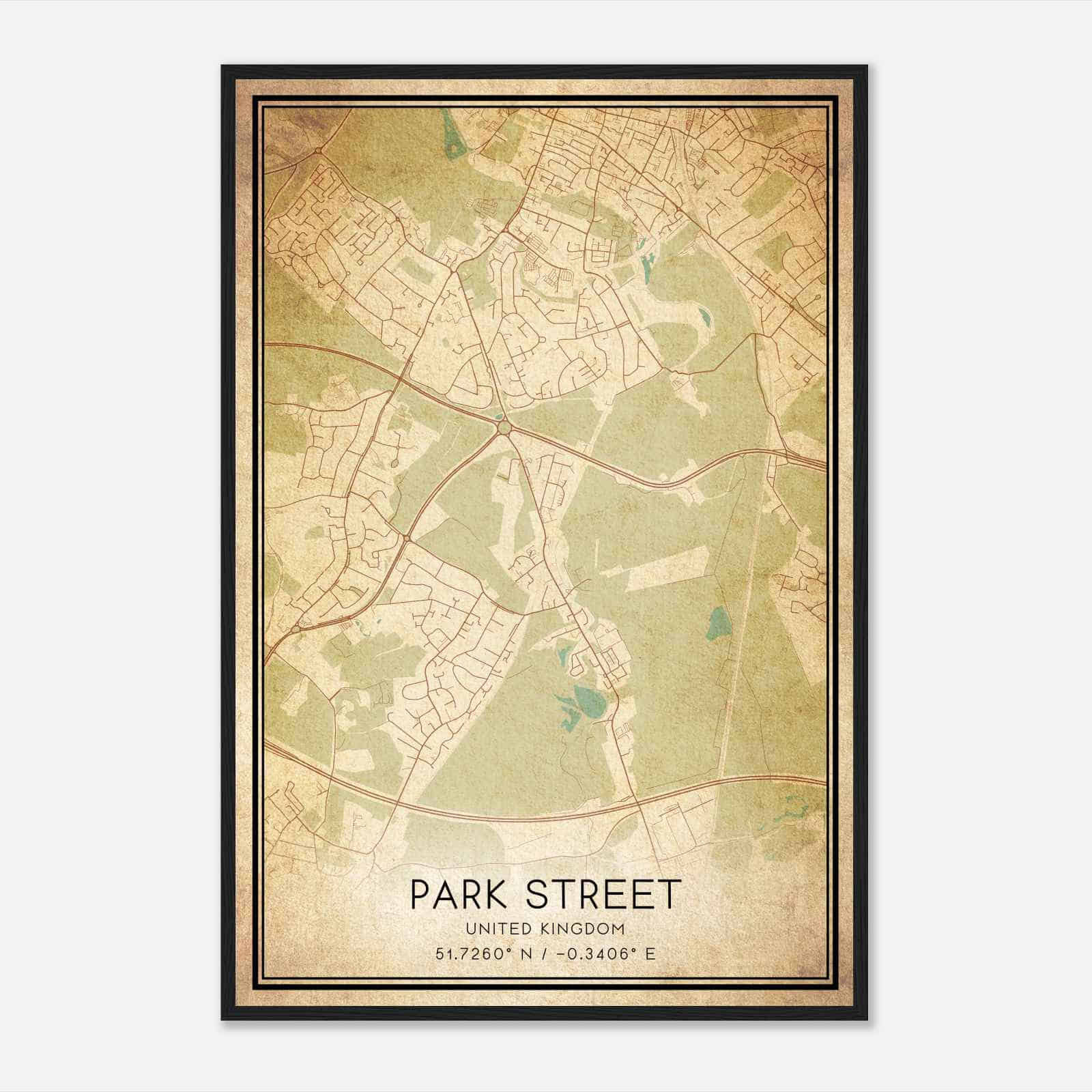 Vintage Park Street United Kingdom Map Poster, Park Street City Road Wall Art Print