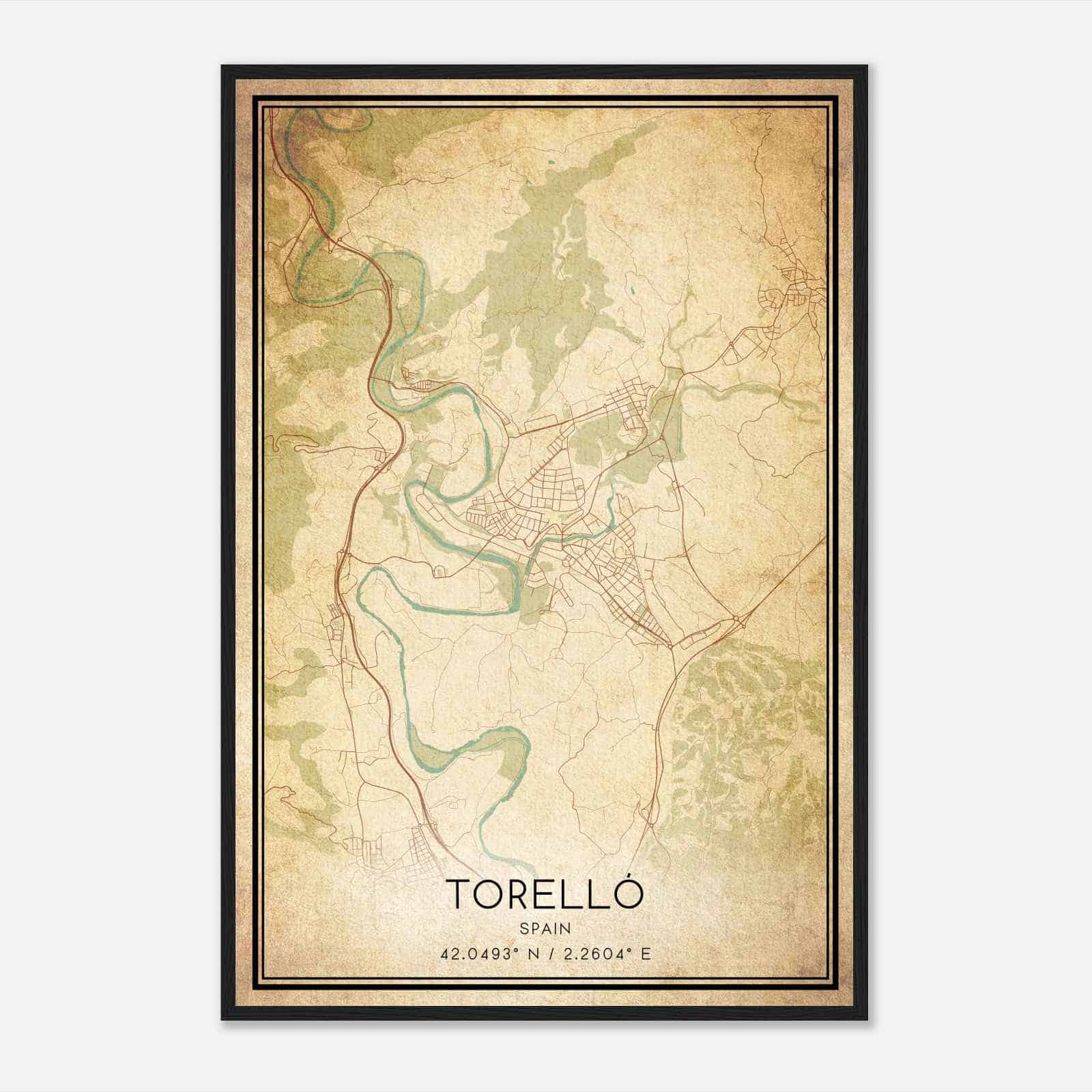 Vintage Torello Spain Map Poster, Torello City Road Wall Art Print