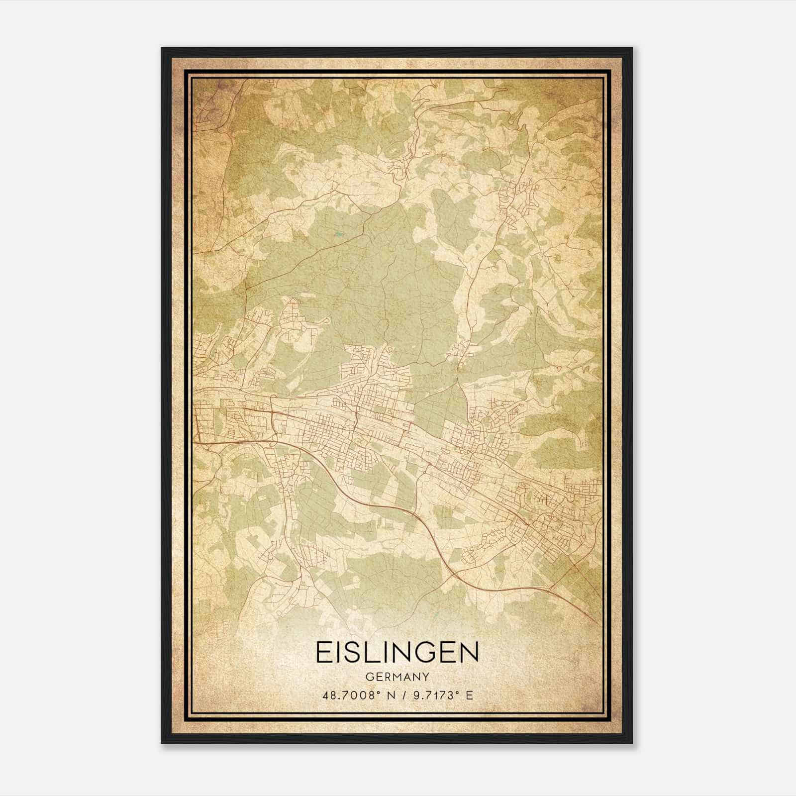 Vintage Eislingen Germany Map Poster, Eislingen City Road Wall Art Print