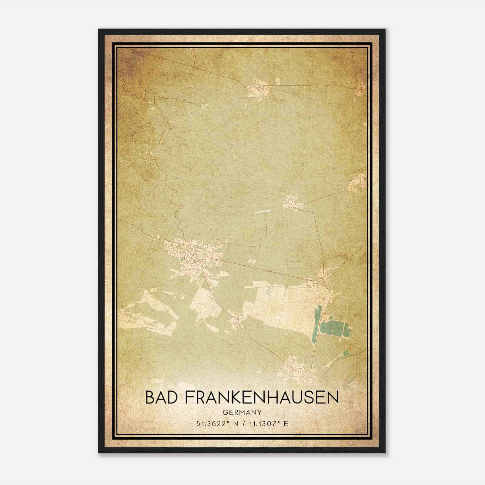 Vintage Bad Frankenhausen Germany Map Poster, Bad Frankenhausen City Road Wall Art Print