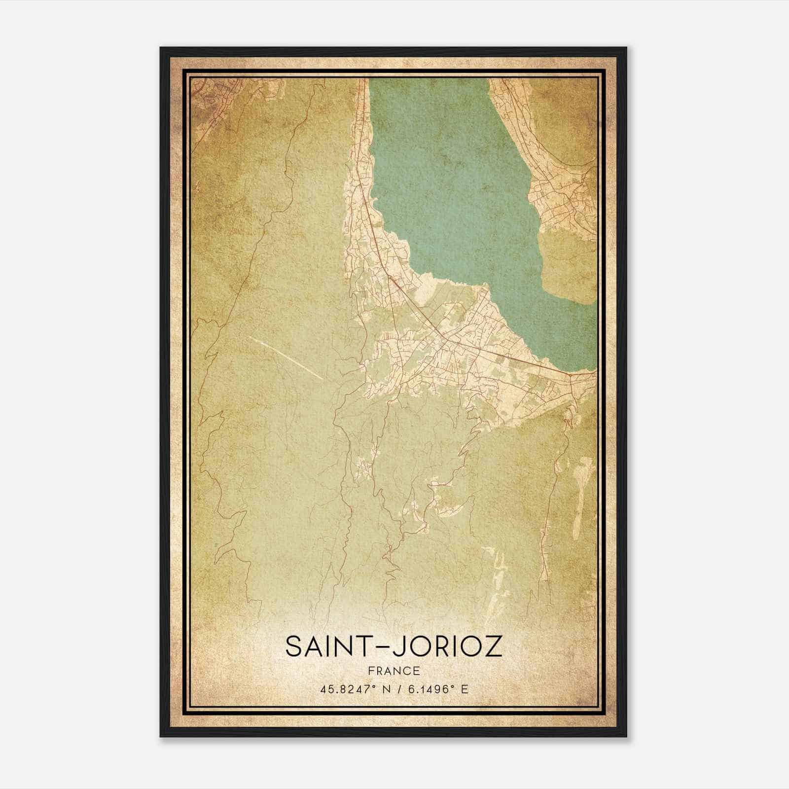 Vintage Saint-Jorioz France Map Poster, Saint-Jorioz City Road Wall Art Print