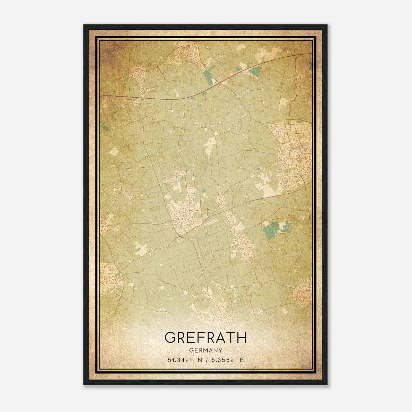 Vintage Grefrath Germany Map Poster, Grefrath City Road Wall Art Print