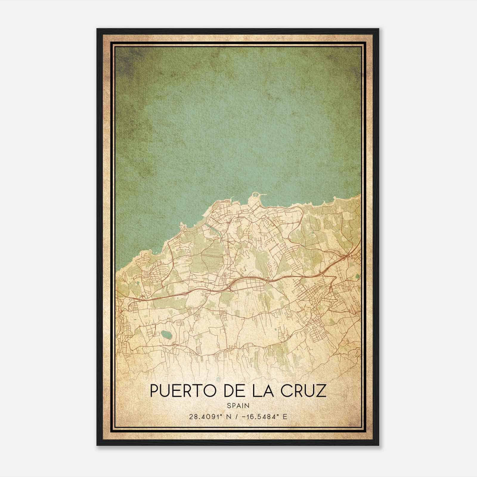 Vintage Puerto de la Cruz Spain Map Poster, Puerto de la Cruz City Road Wall Art Print