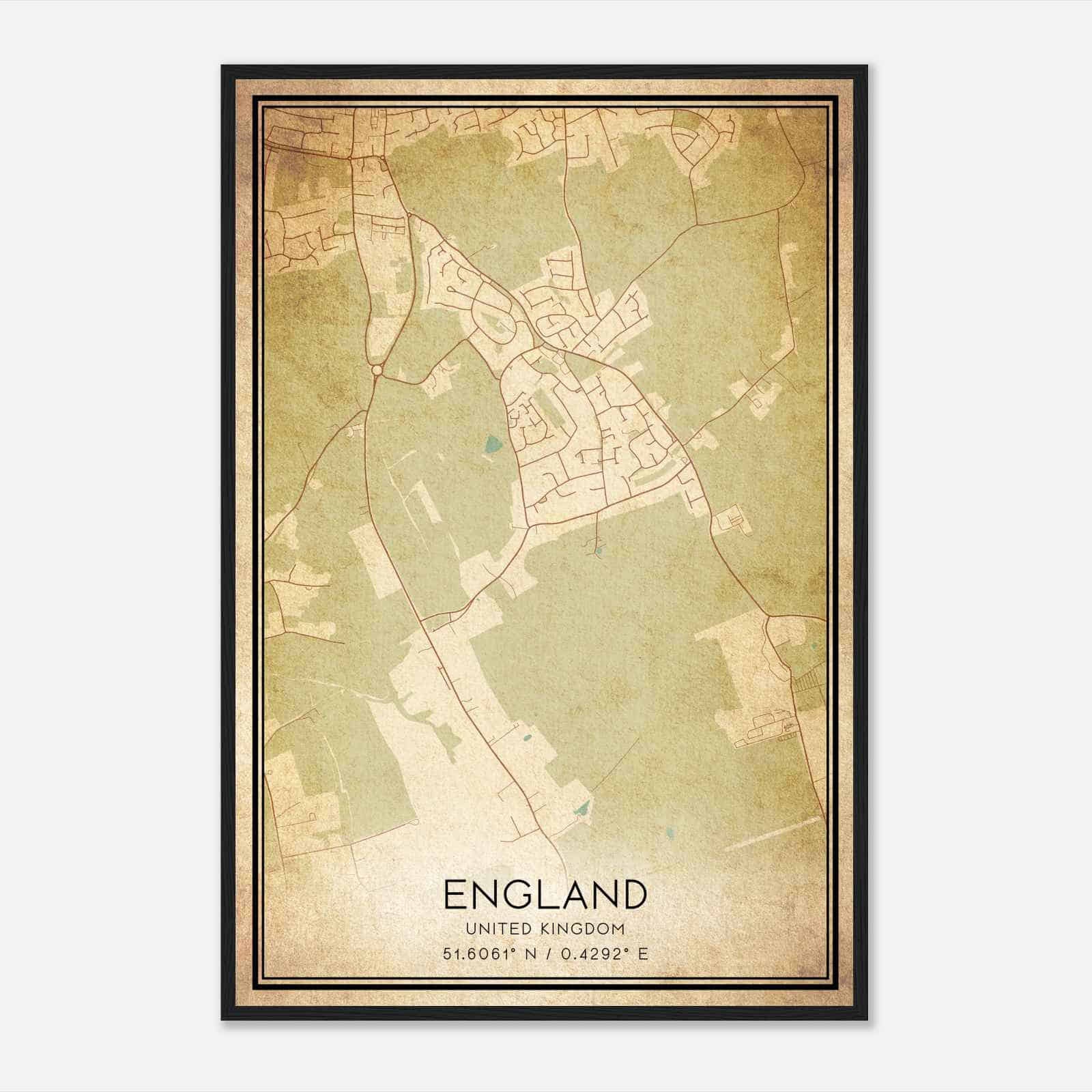 Vintage Great Burstead United Kingdom Map Poster, Great Burstead City Road Wall Art Print