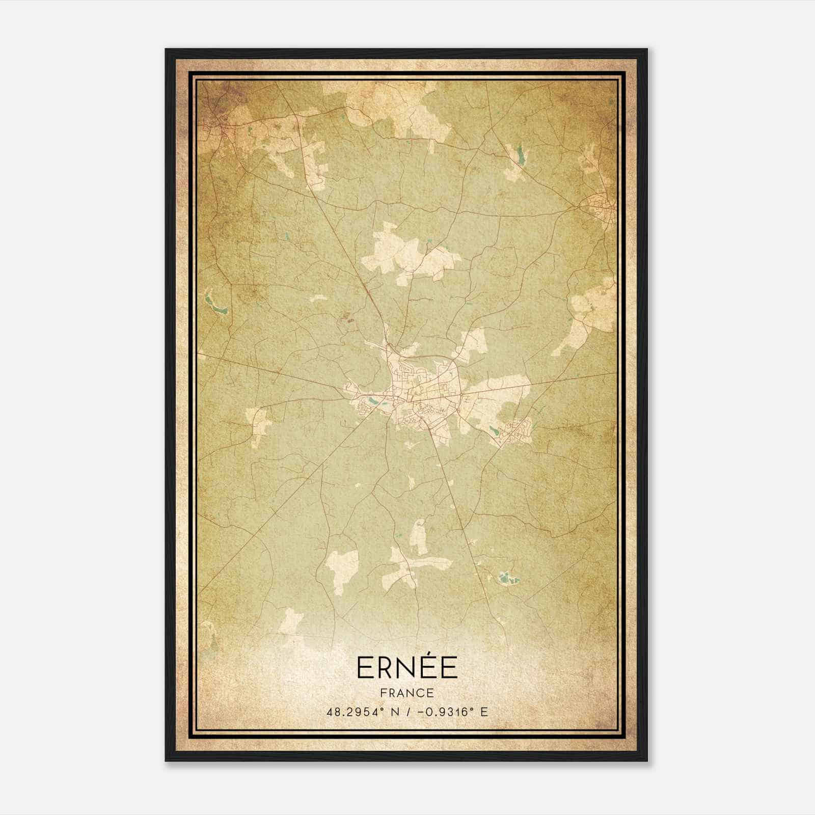 Vintage Ernee France Map Poster, Ernee City Road Wall Art Print