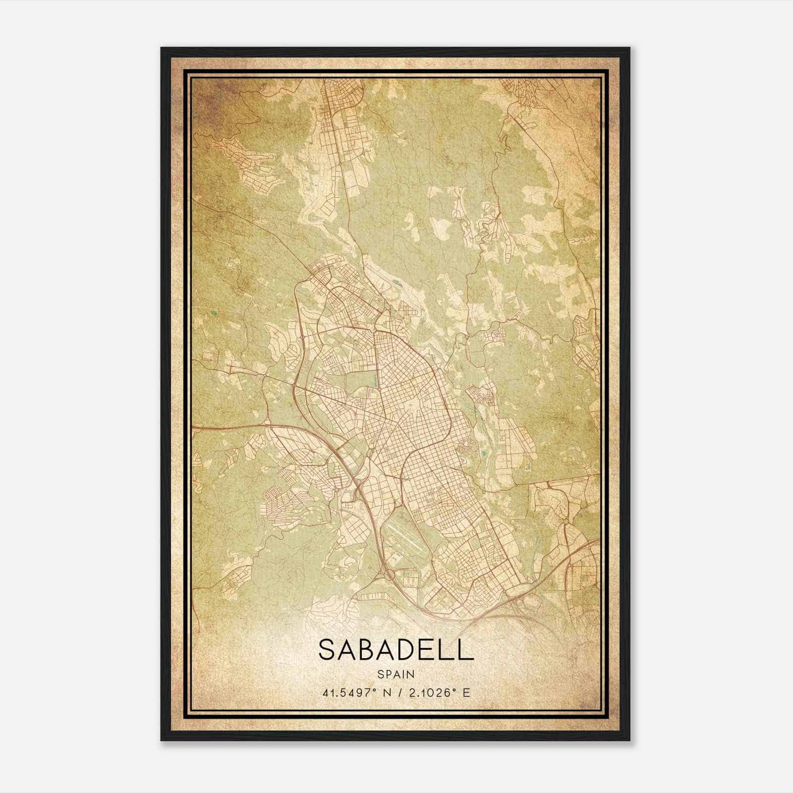 Vintage Sabadell Spain Map Poster, Sabadell City Road Wall Art Print