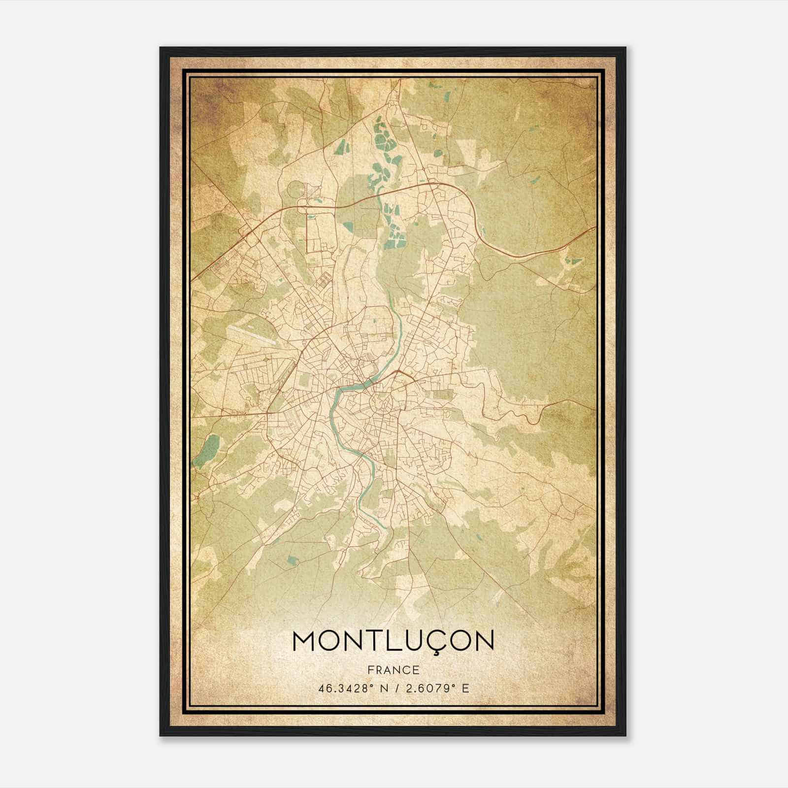 Vintage Montlucon France Map Poster, Montlucon City Road Wall Art Print