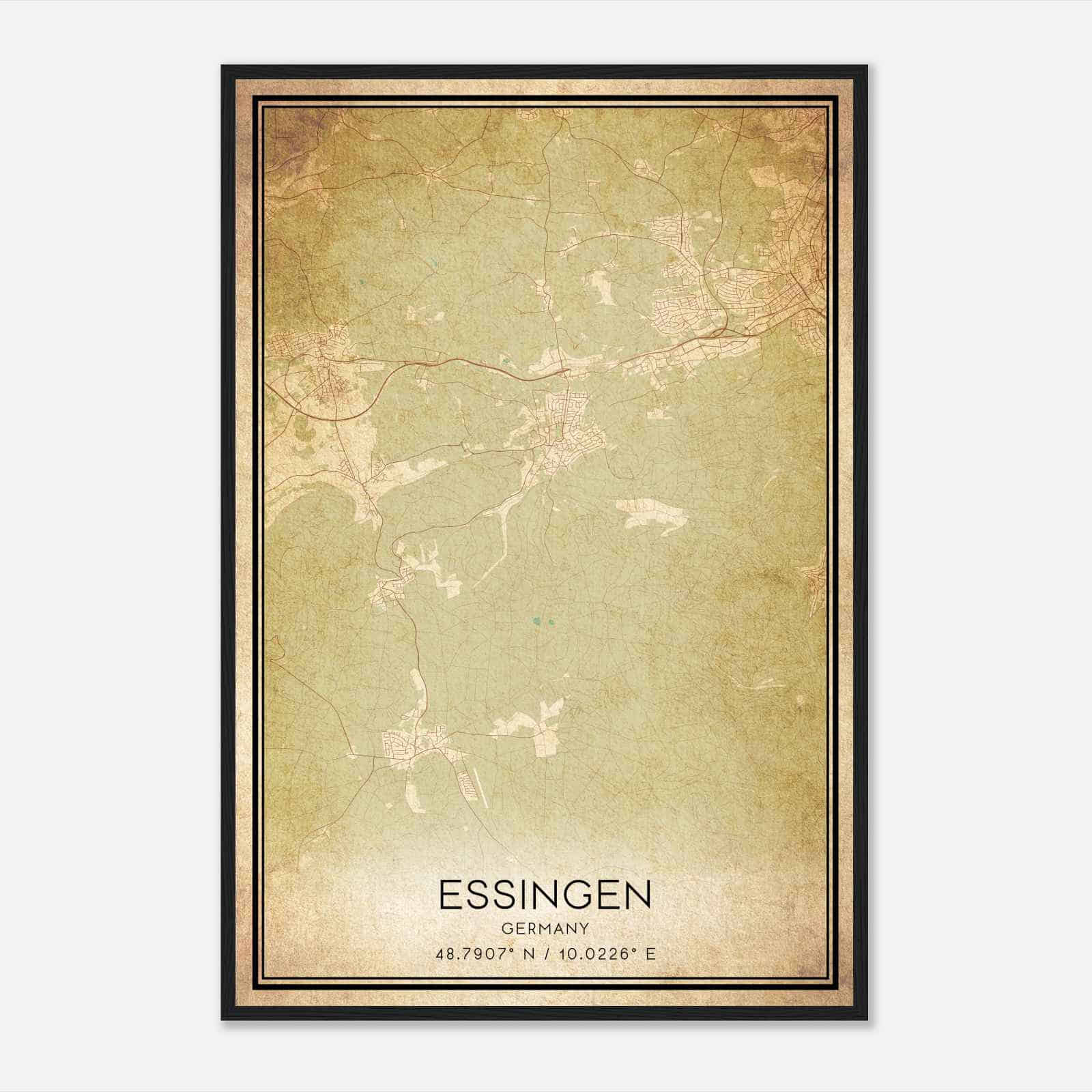 Vintage Essingen Germany Map Poster, Essingen City Road Wall Art Print