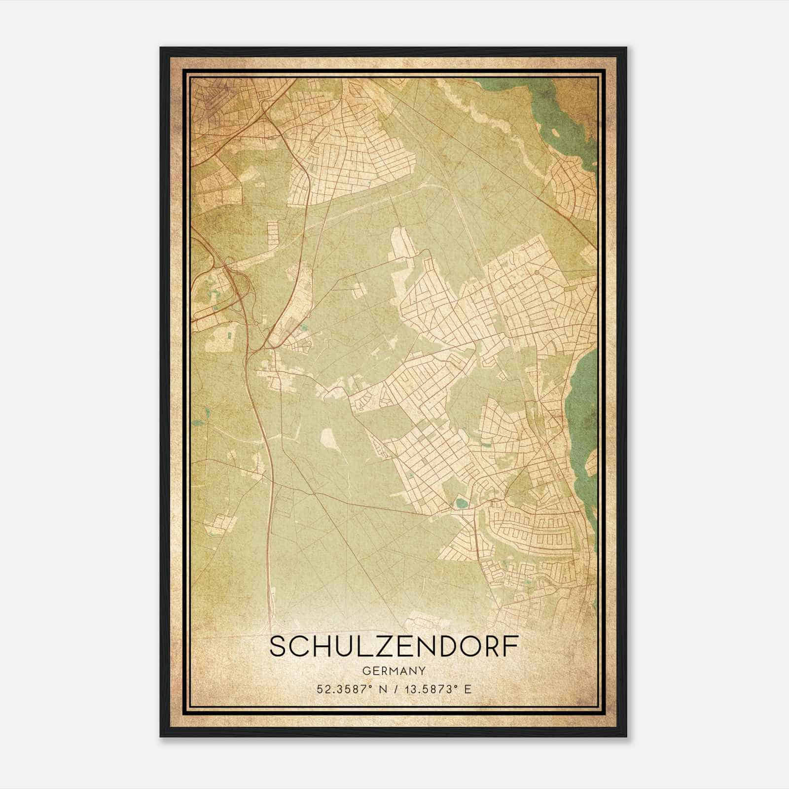 Vintage Schulzendorf Germany Map Poster, Schulzendorf City Road Wall Art Print
