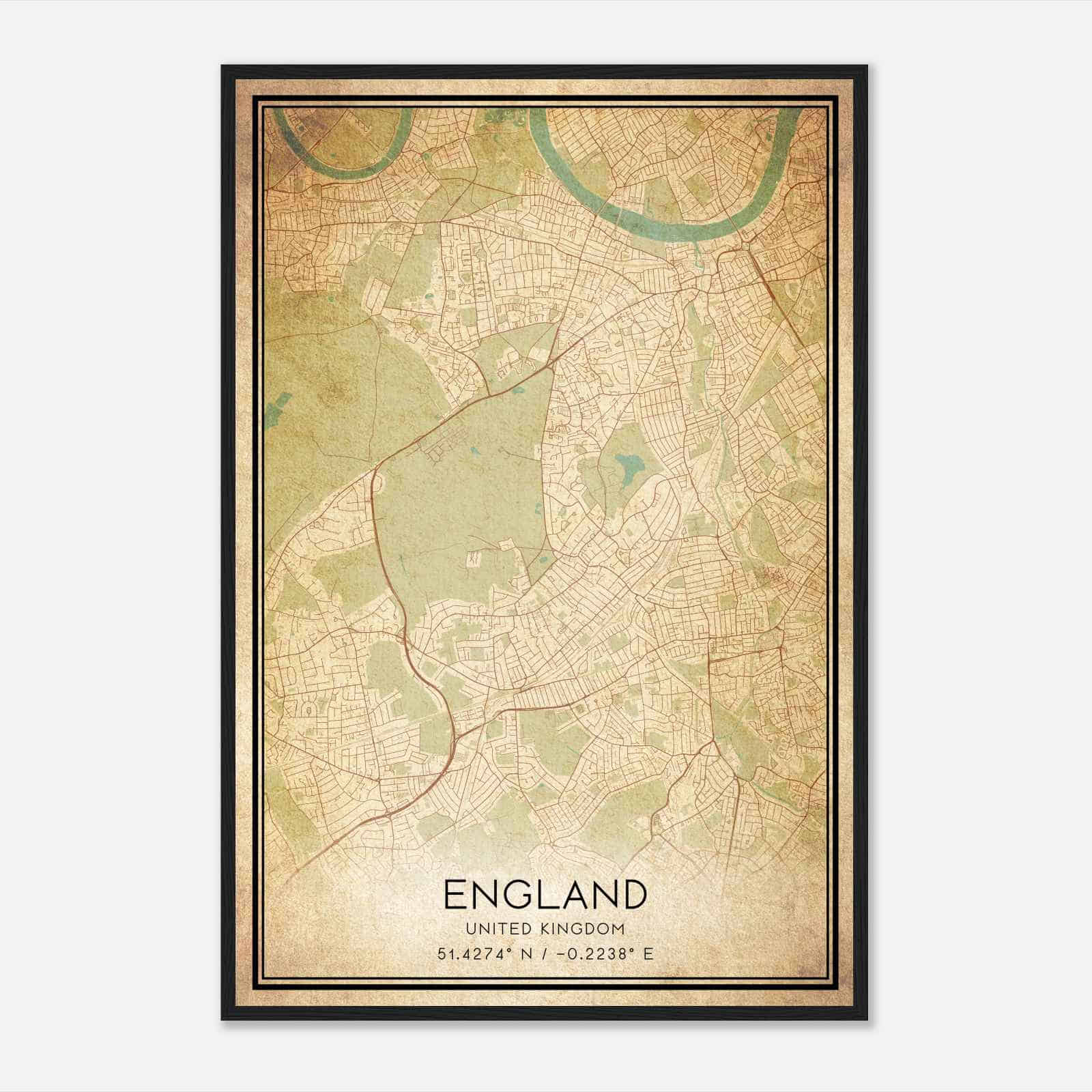 Vintage Wimbledon United Kingdom Map Poster, Wimbledon City Road Wall Art Print