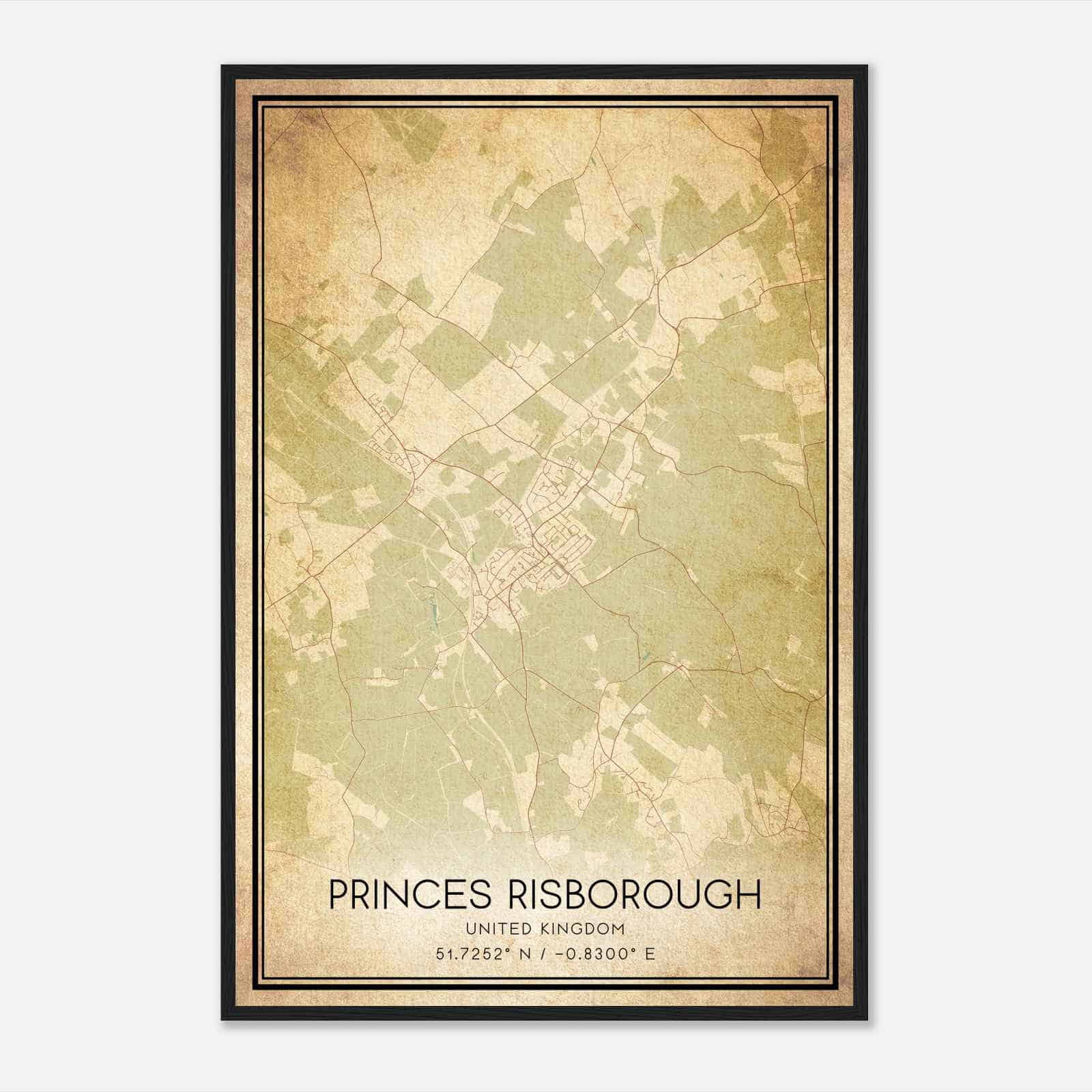 Vintage Princes Risborough United Kingdom Map Poster, Princes Risborough City Road Wall Art Print
