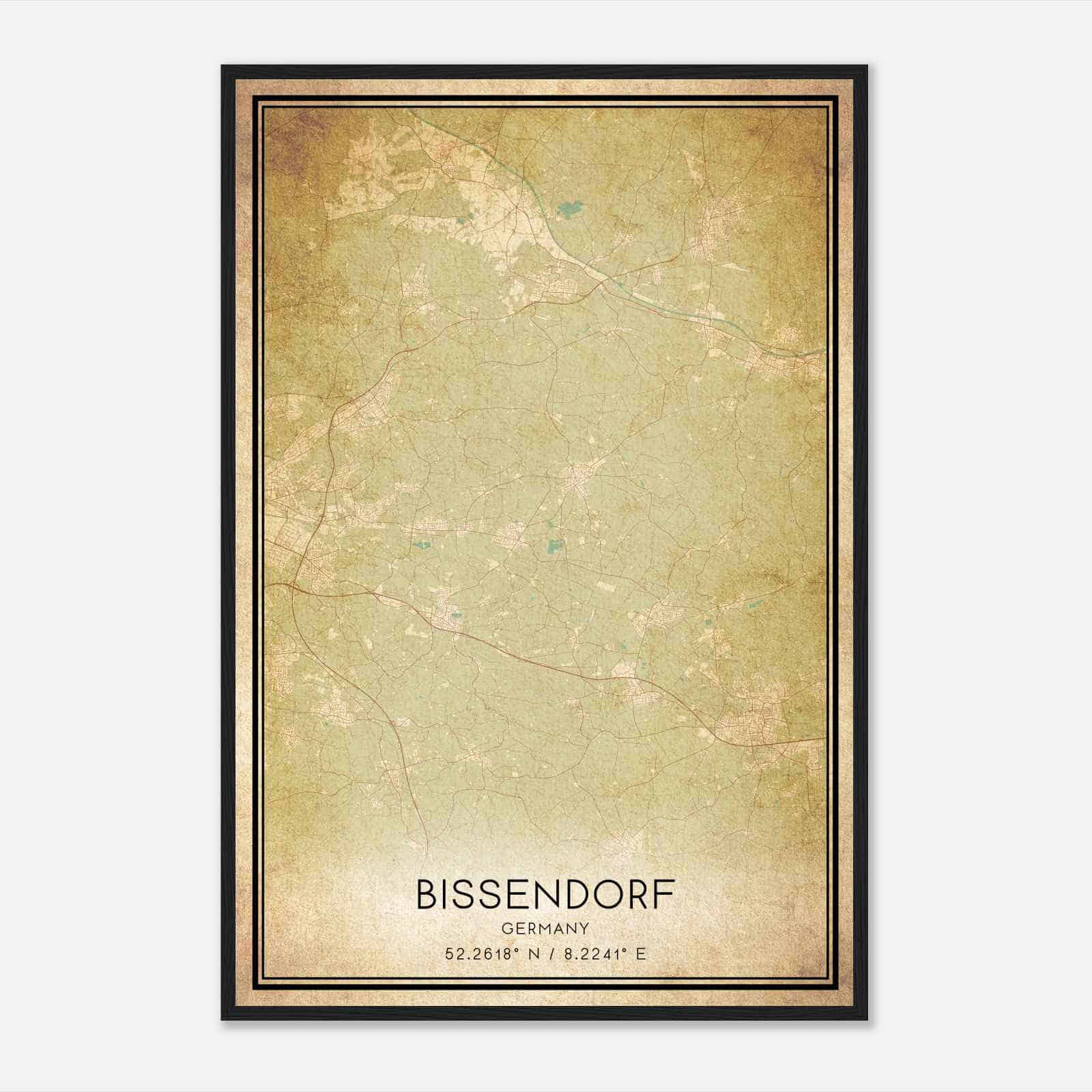 Vintage Bissendorf Germany Map Poster, Bissendorf City Road Wall Art Print