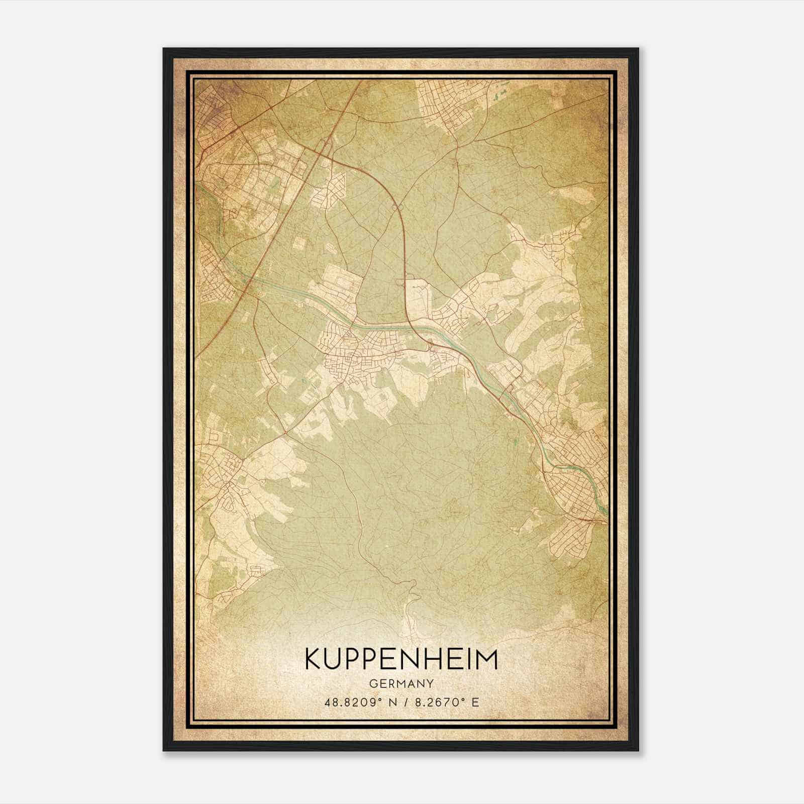 Vintage Kuppenheim Germany Map Poster, Kuppenheim City Road Wall Art Print